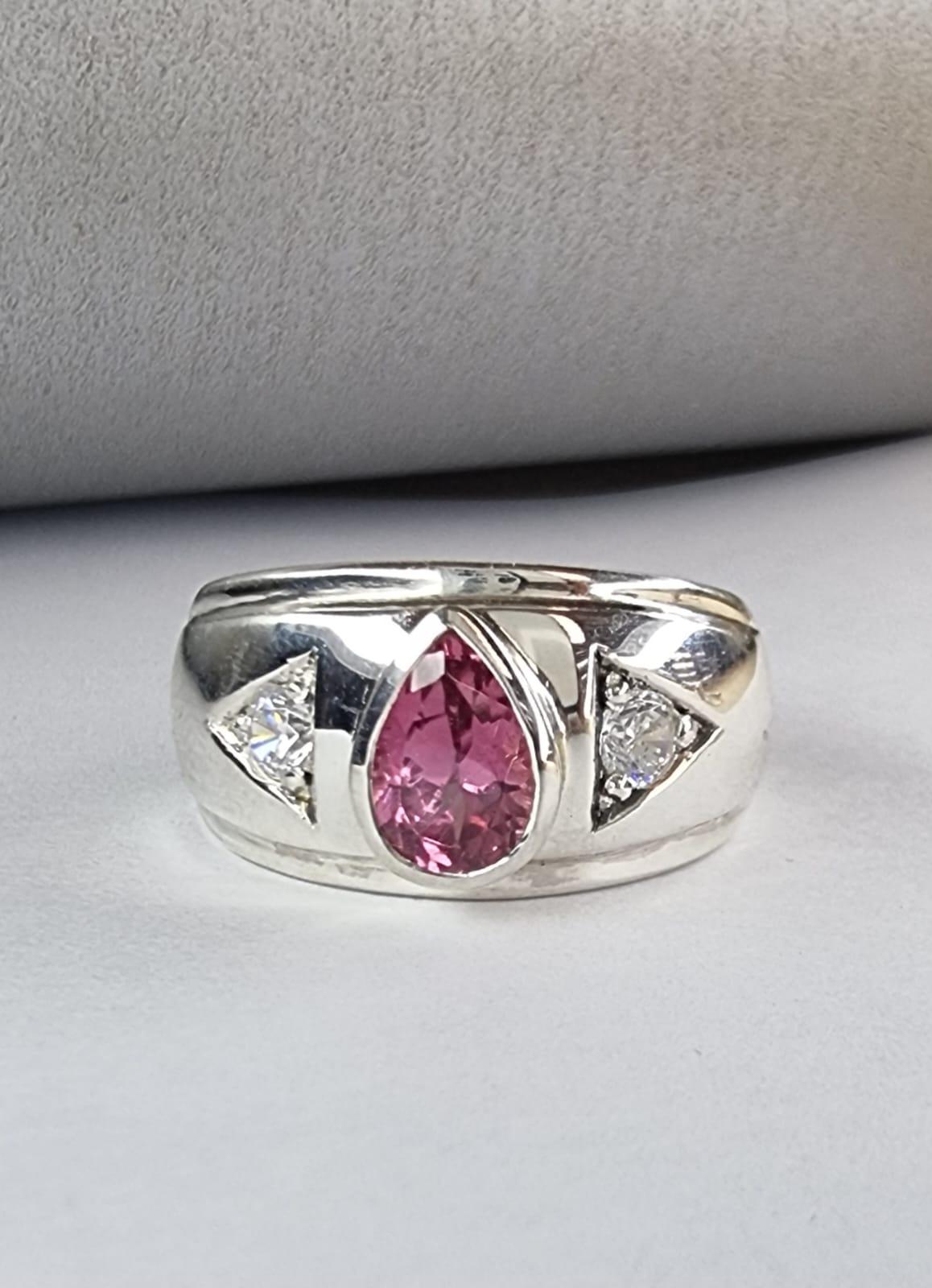 1,5 Karat Birnenschliff NATURAL Rosa Turmalin 3 Stein Silberring (Tropfenschliff)