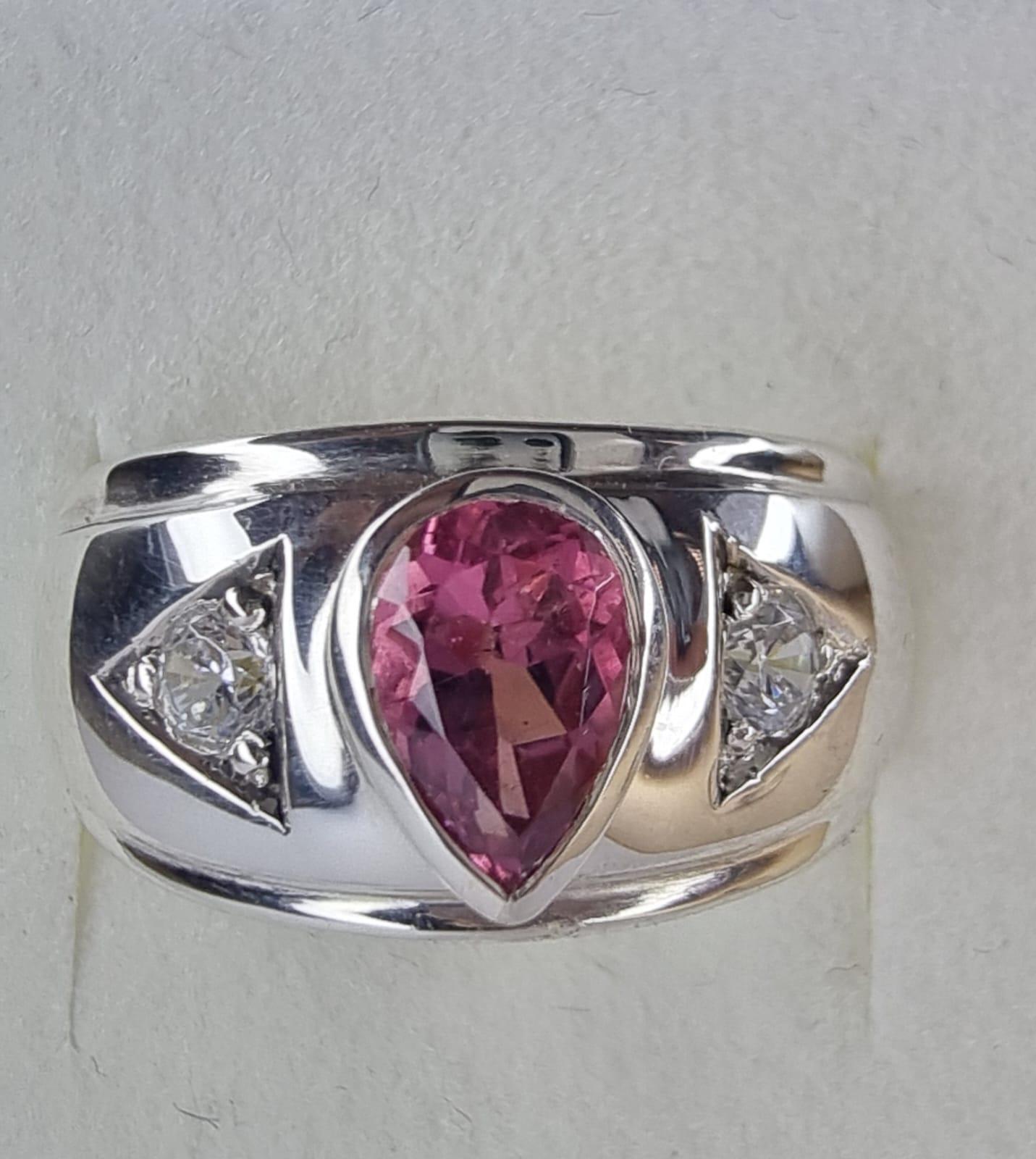 1,5 Karat Birnenschliff NATURAL Rosa Turmalin 3 Stein Silberring im Zustand „Neu“ in Lanham, MD