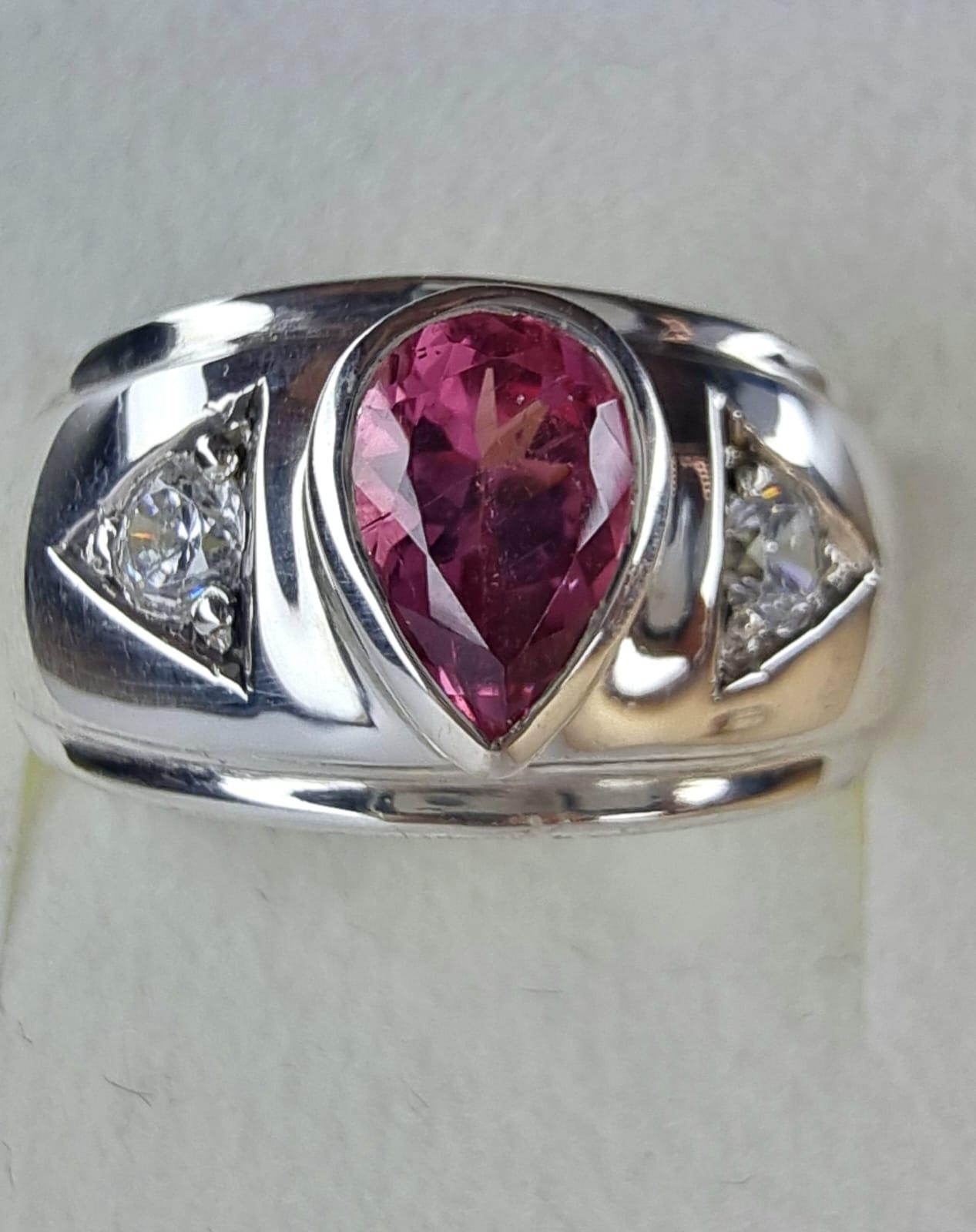 1,5 Karat Birnenschliff NATURAL Rosa Turmalin 3 Stein Silberring 1