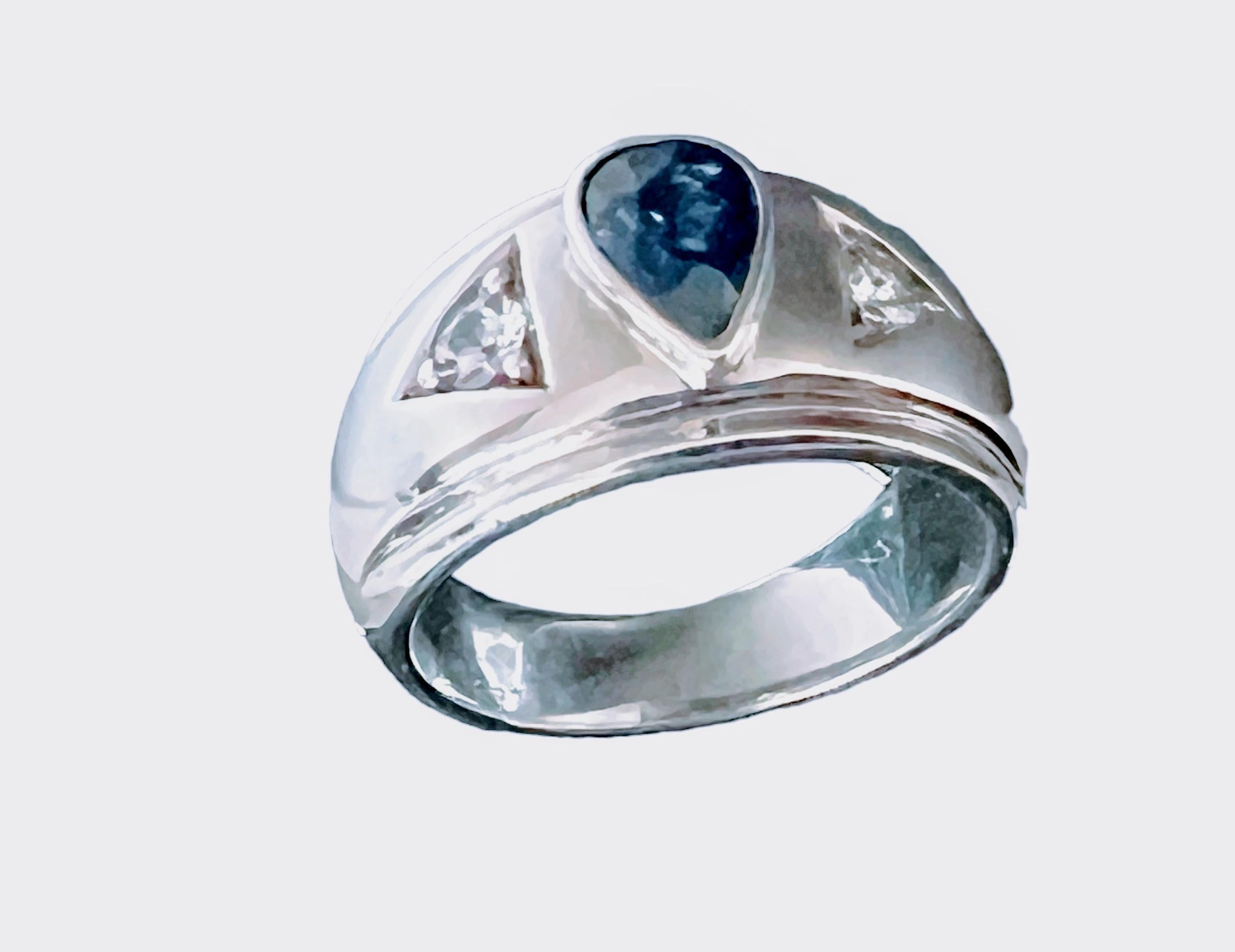 NO RESERVE 1,5ct Birne geformt natürlichen blauen Saphir Dome Ring   (Zeitgenössisch) im Angebot