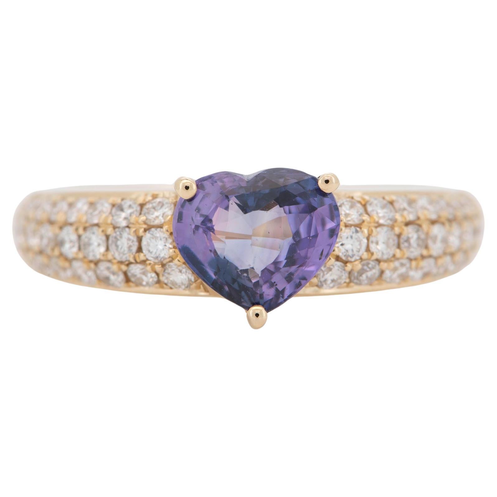 1.5ct Pinkish Purple Sapphire on Diamond Pave Engagement Ring 14K Gold R6499 For Sale