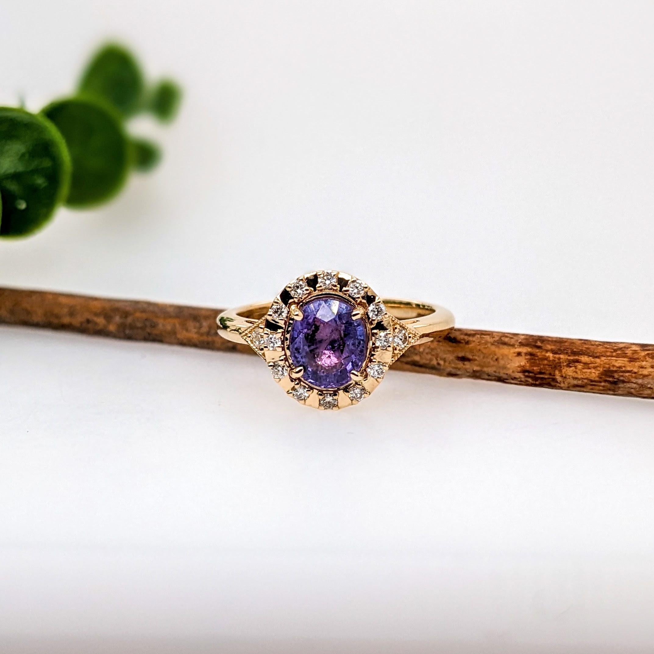 Oval Cut 1.5ct Purple Sapphire Ring w Earth Mined Diamonds in Solid 14K Gold Oval 7x6mm