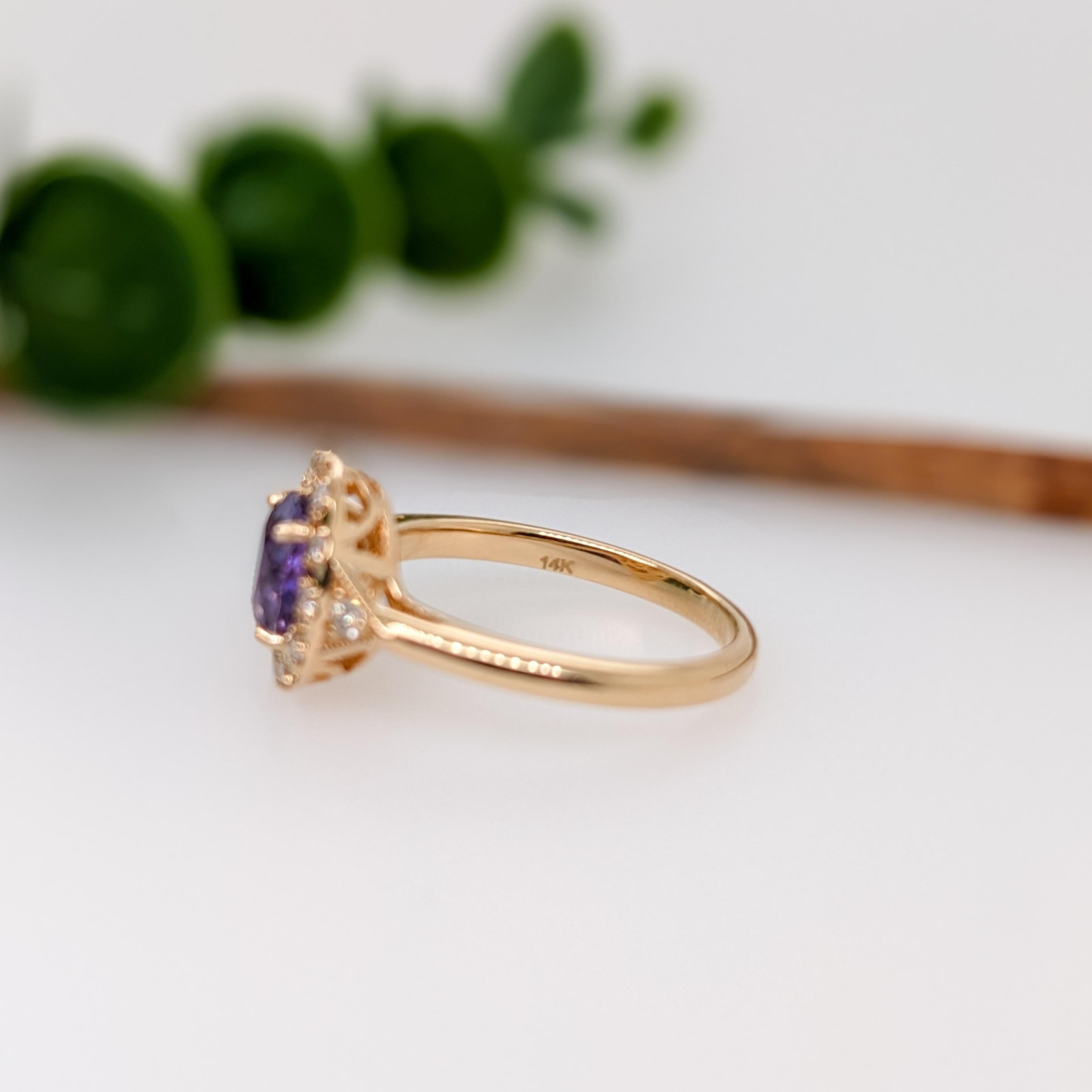 Women's 1.5ct Purple Sapphire Ring w Earth Mined Diamonds in Solid 14K Gold Oval 7x6mm