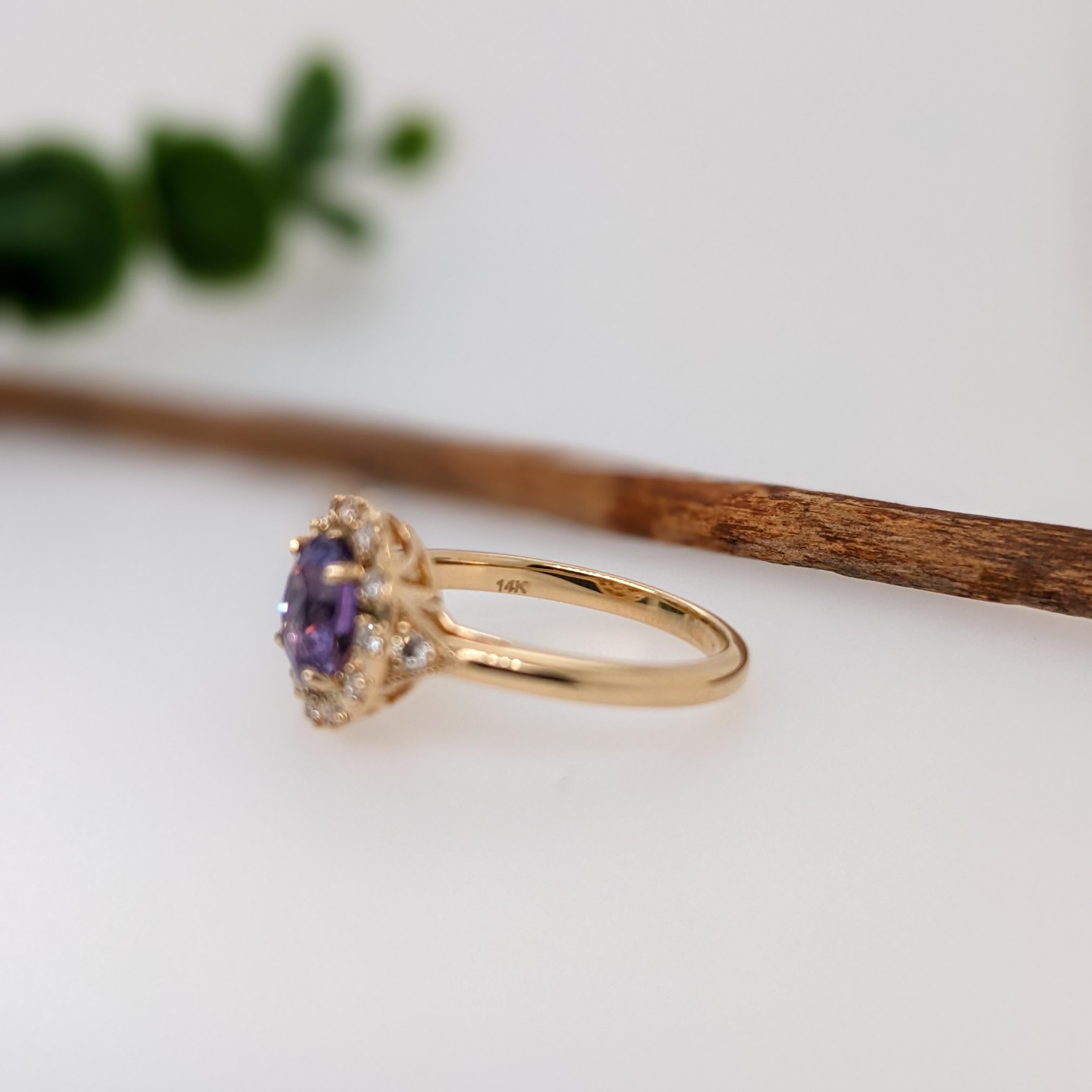 1.5ct Purple Sapphire Ring w Earth Mined Diamonds in Solid 14K Gold Oval 7x6mm 1