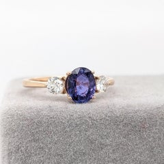 1.5ct Purple Sapphire Ring w Earth Mined Diamonds in Solid 14K Gold Oval 6x4mm