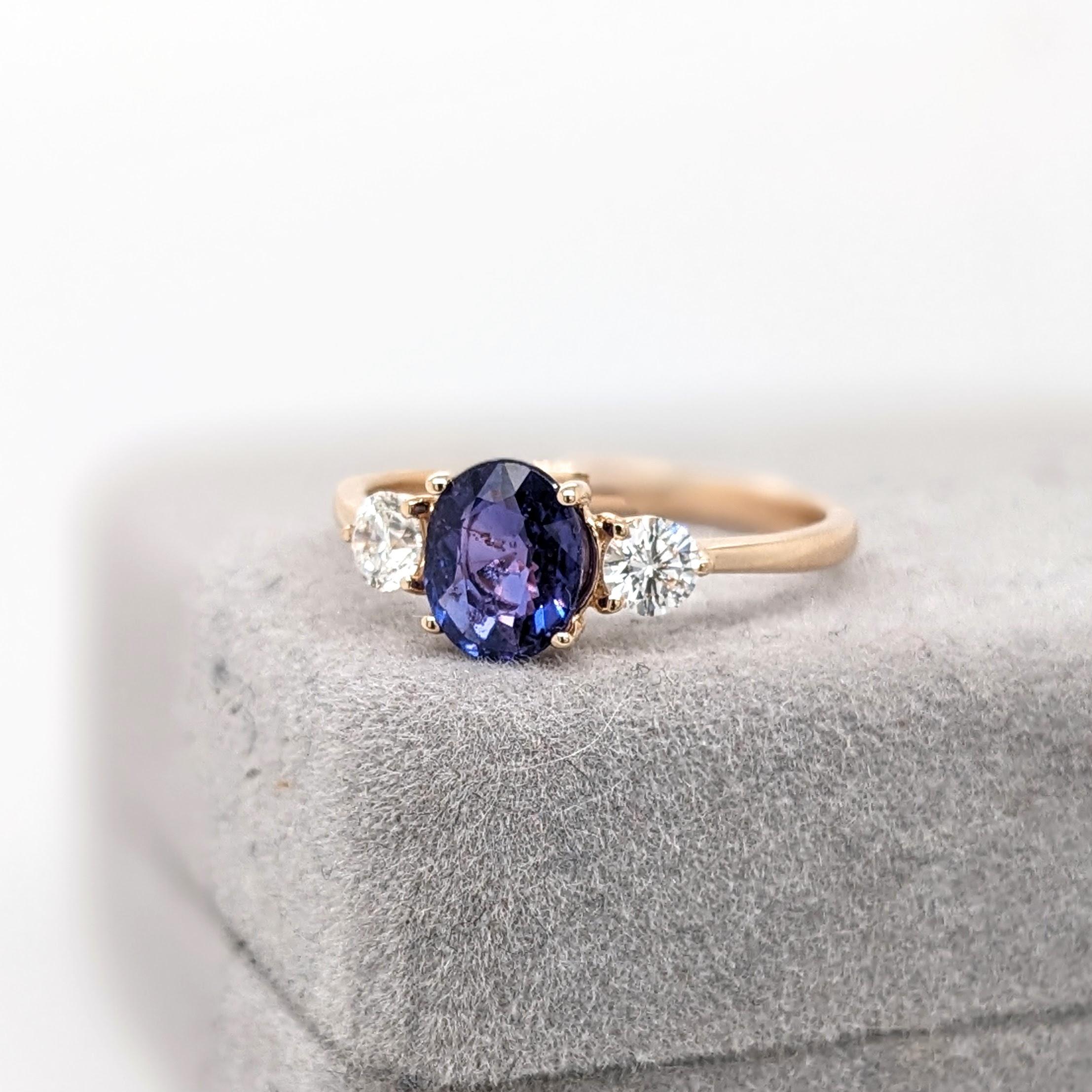 Modern 1.5ct Purple Sapphire Ring w Natural Diamonds in Solid 14K Gold Oval 6x4mm