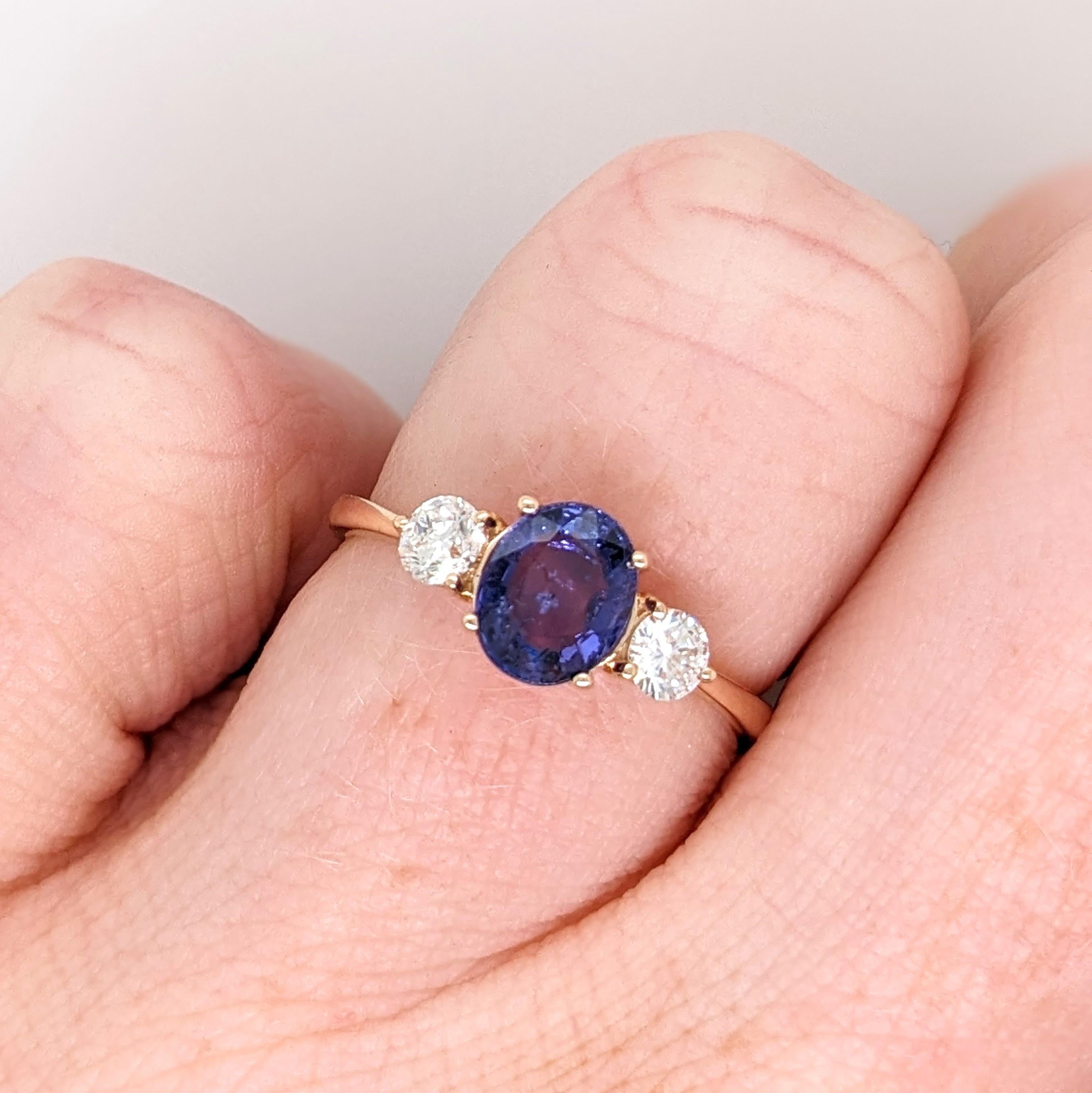 Women's 1.5ct Purple Sapphire Ring w Natural Diamonds in Solid 14K Gold Oval 6x4mm