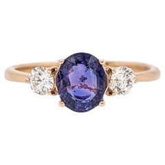1.5ct Purple Sapphire Ring w Earth Mined Diamonds in Solid 14K Gold Oval 6x4mm