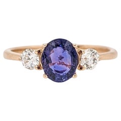 1.5ct Purple Sapphire Ring w Natural Diamonds in Solid 14K Gold Oval 6x4mm