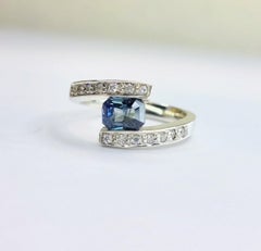 1.5Ct  Rectangular Natural Blue Sapphire Bypass Ring