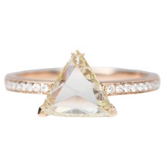 1.5ct Rose Cut Trillion Diamond on Pave Band 14K Rose Gold Engagement Ring