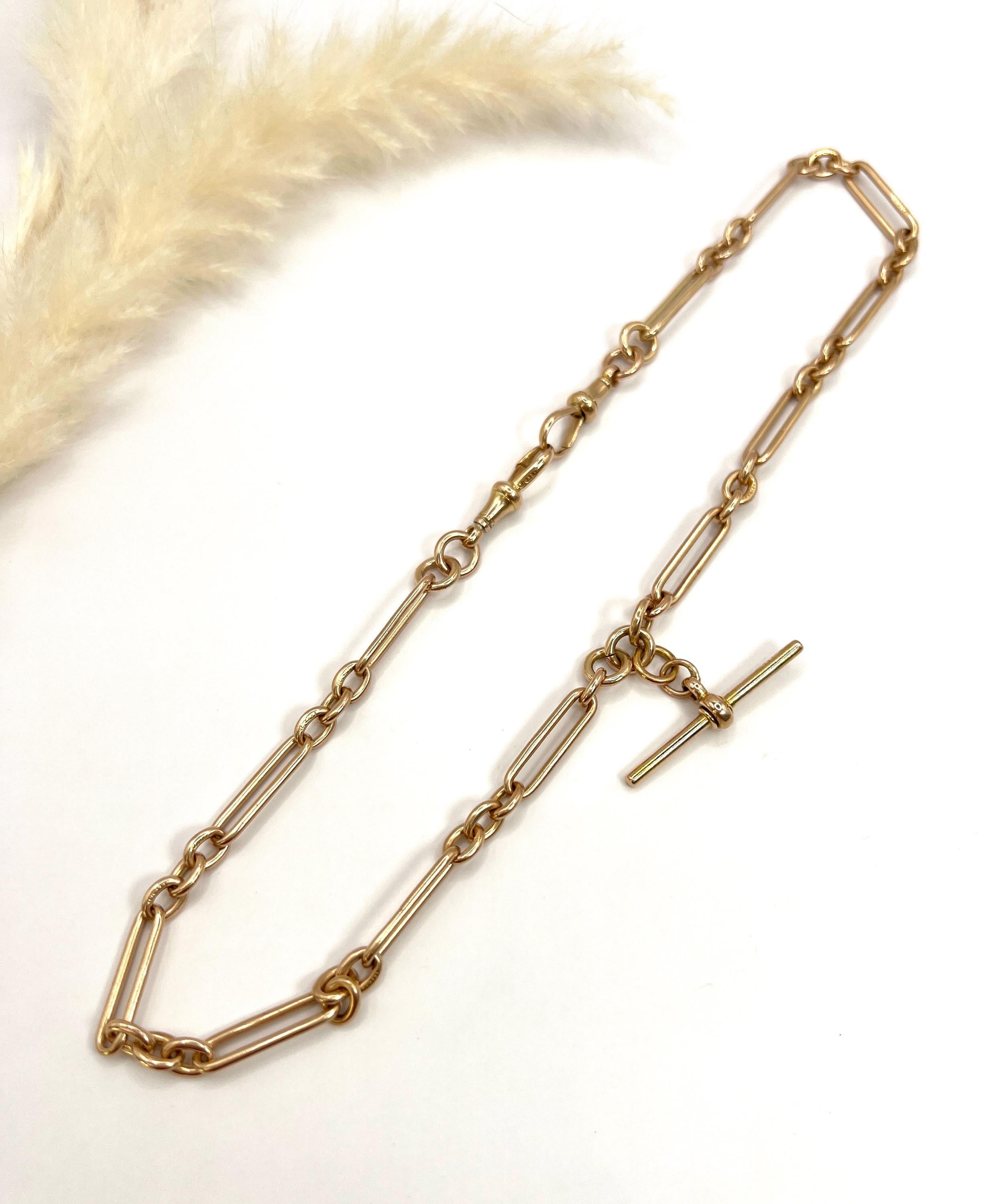 Cadena de eslabones de trombón eduardiana de oro rosa de 15 ct y 18 pulgadas Hallmarked Chester 1912 en venta 5
