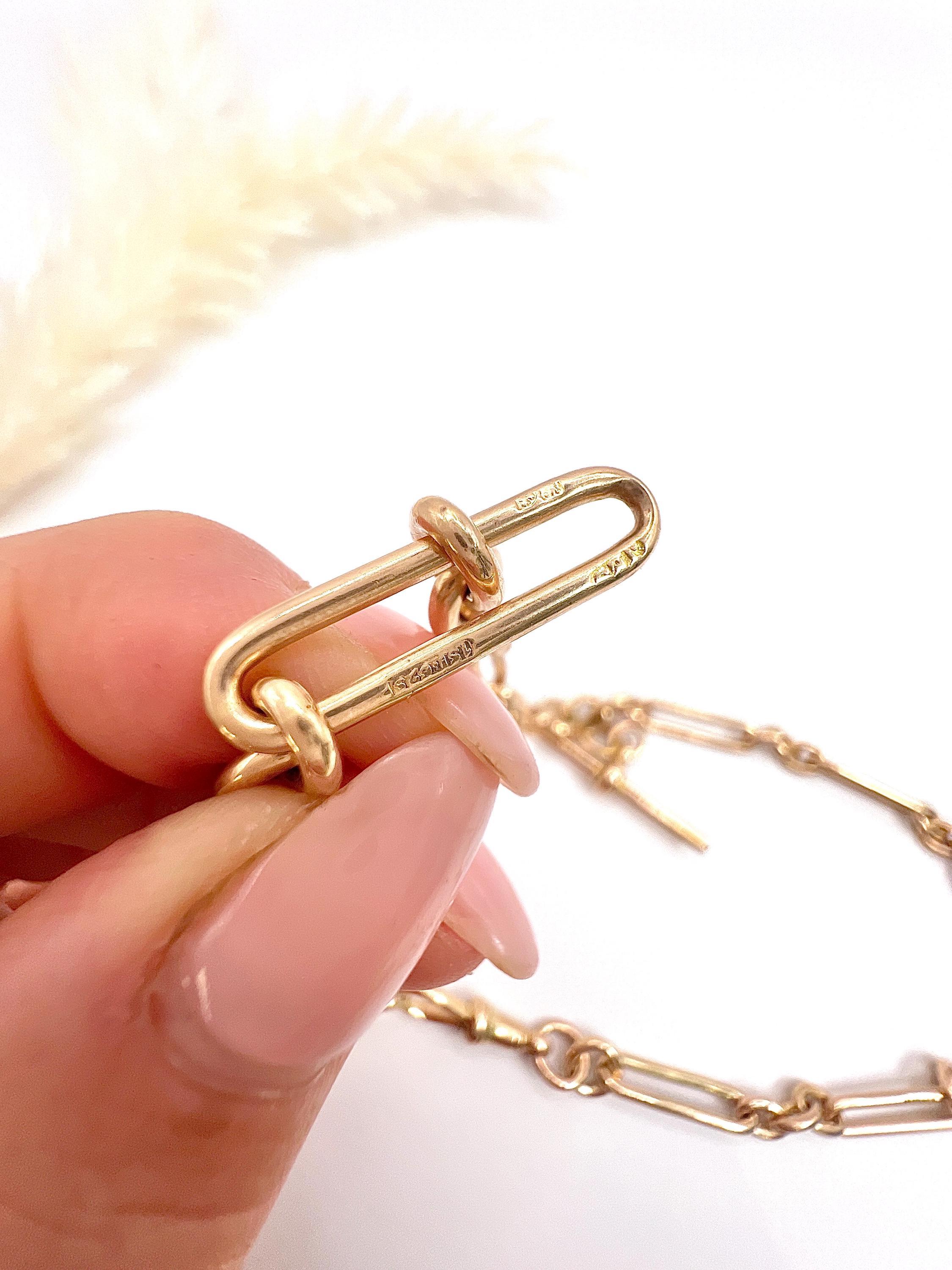 Femenino o masculino Cadena de eslabones de trombón eduardiana de oro rosa de 15 ct y 18 pulgadas Hallmarked Chester 1912 en venta