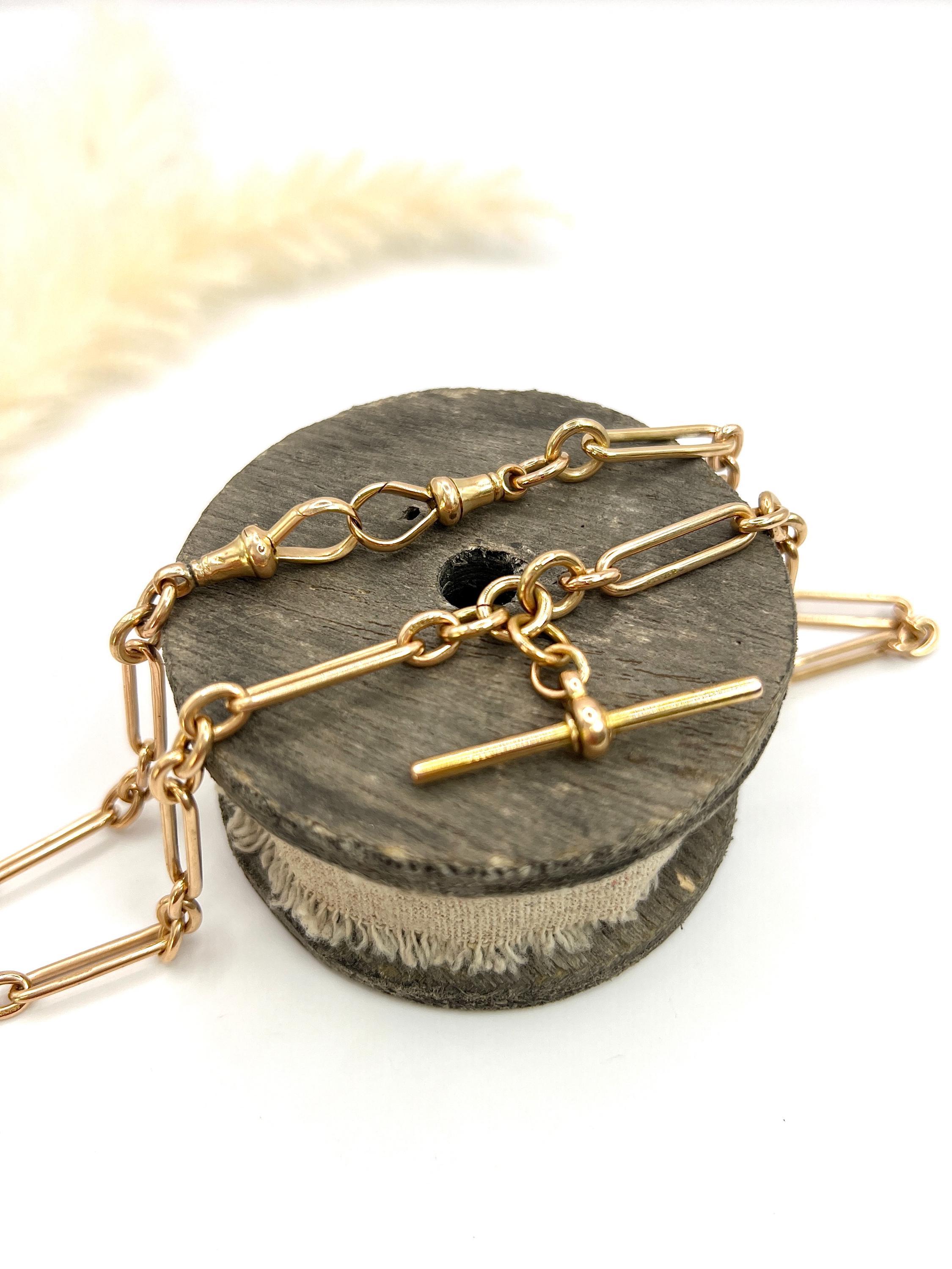 Cadena de eslabones de trombón eduardiana de oro rosa de 15 ct y 18 pulgadas Hallmarked Chester 1912 en venta 3