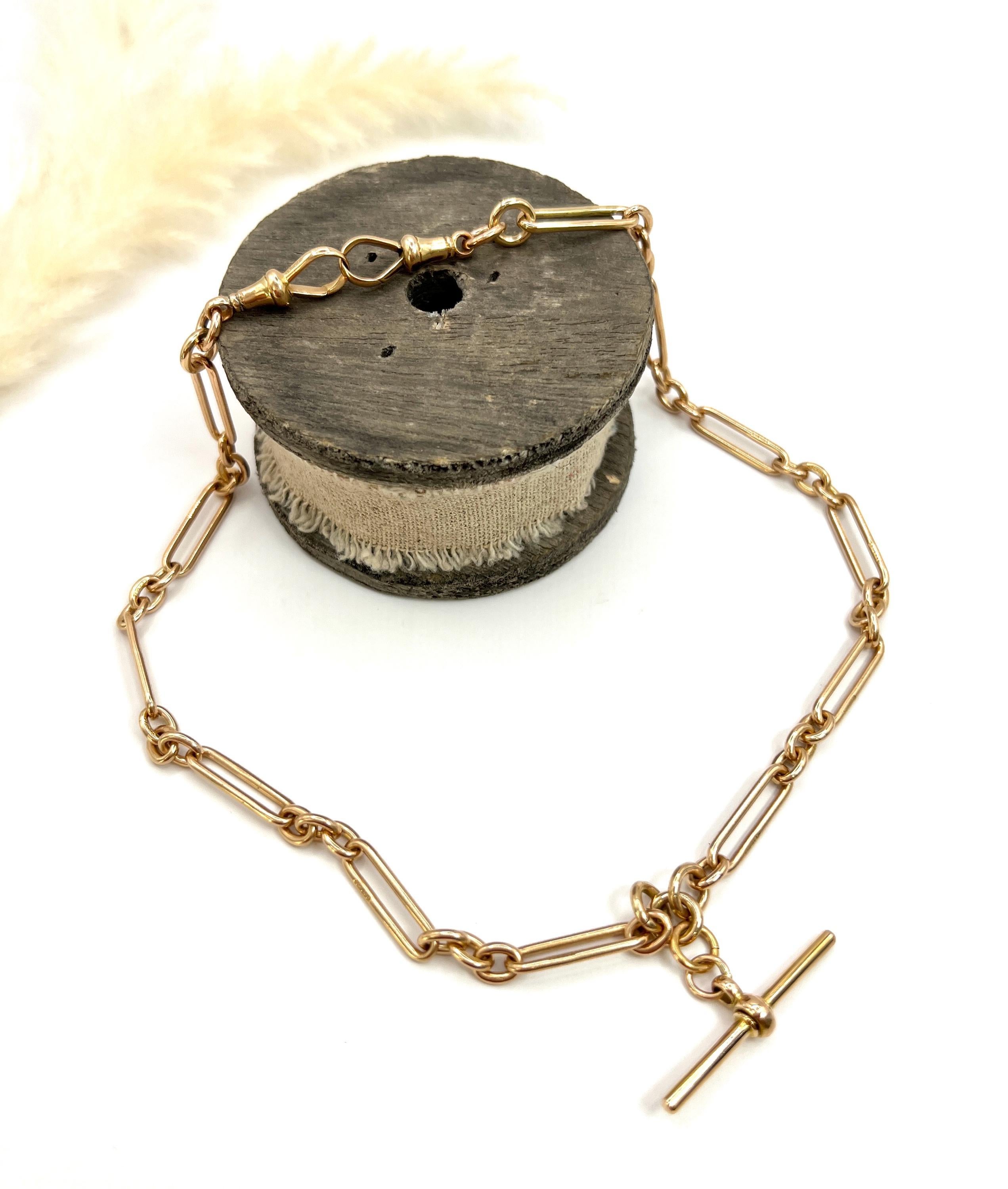 Cadena de eslabones de trombón eduardiana de oro rosa de 15 ct y 18 pulgadas Hallmarked Chester 1912 en venta 4