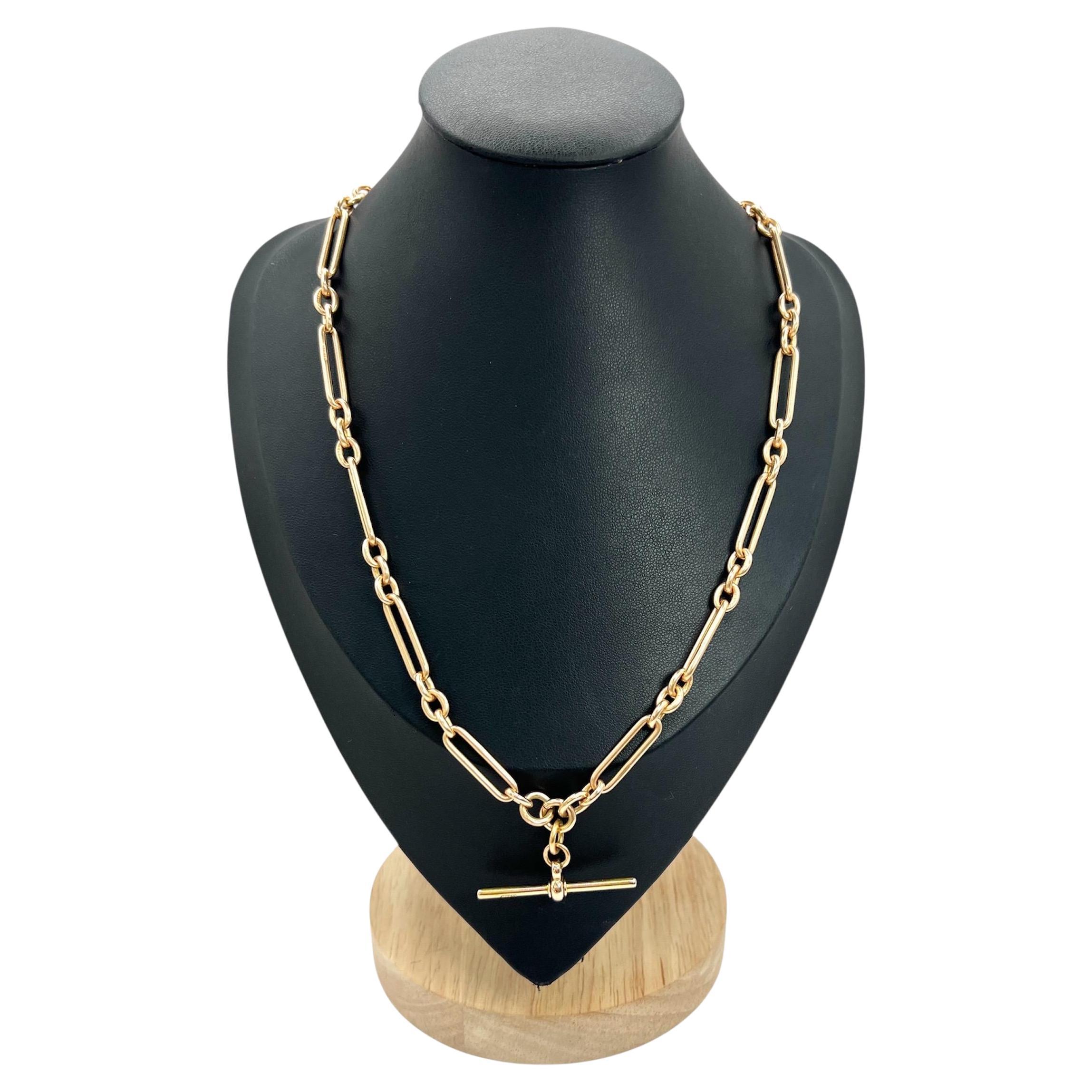Cadena de eslabones de trombón eduardiana de oro rosa de 15 ct y 18 pulgadas Hallmarked Chester 1912 en venta