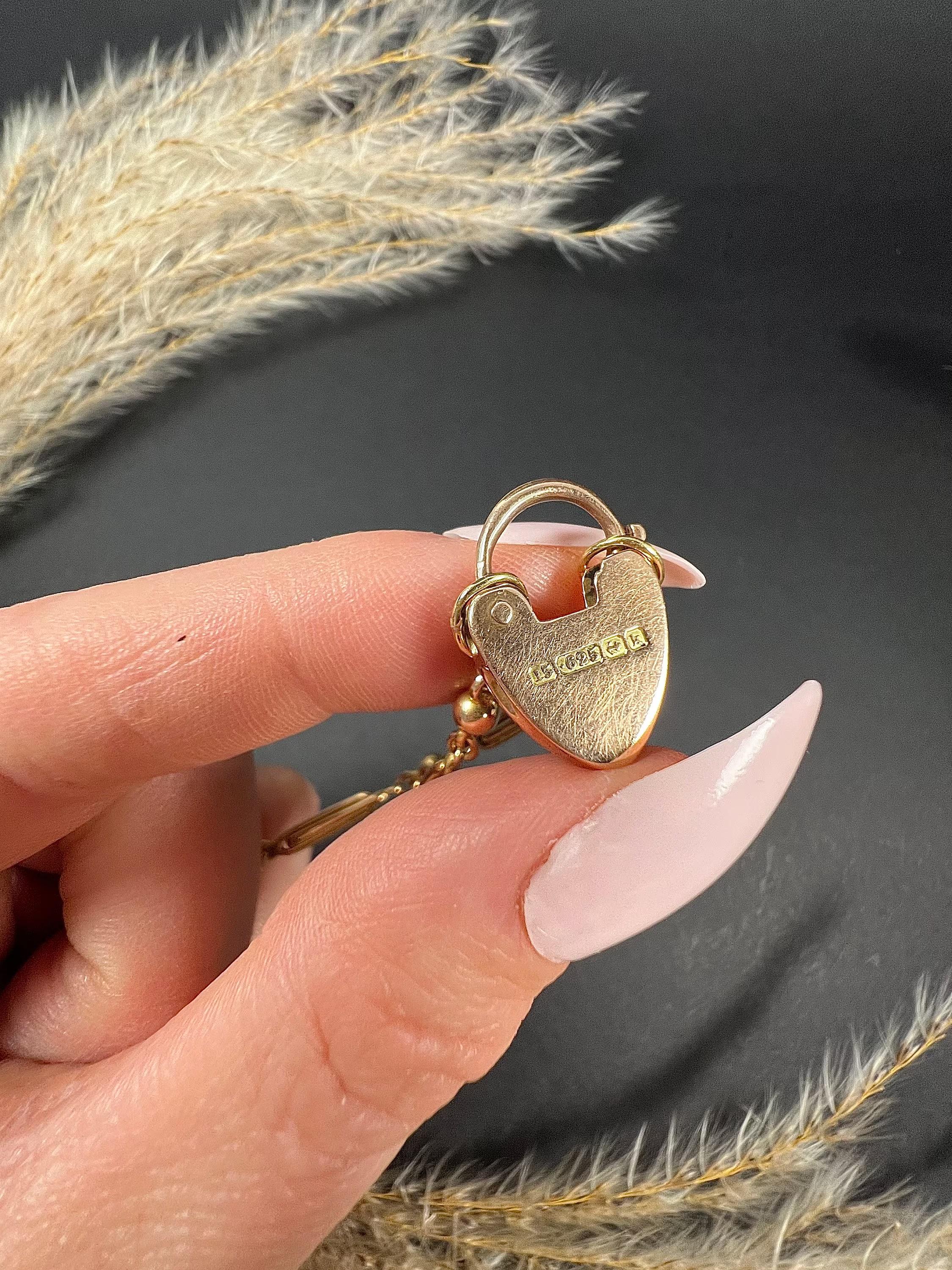 15 Karat Roségold Edwardianisches Fancy Paperclip & Kugelglieder-Herz- Padlock-Armband im Zustand „Gut“ in Brighton, GB