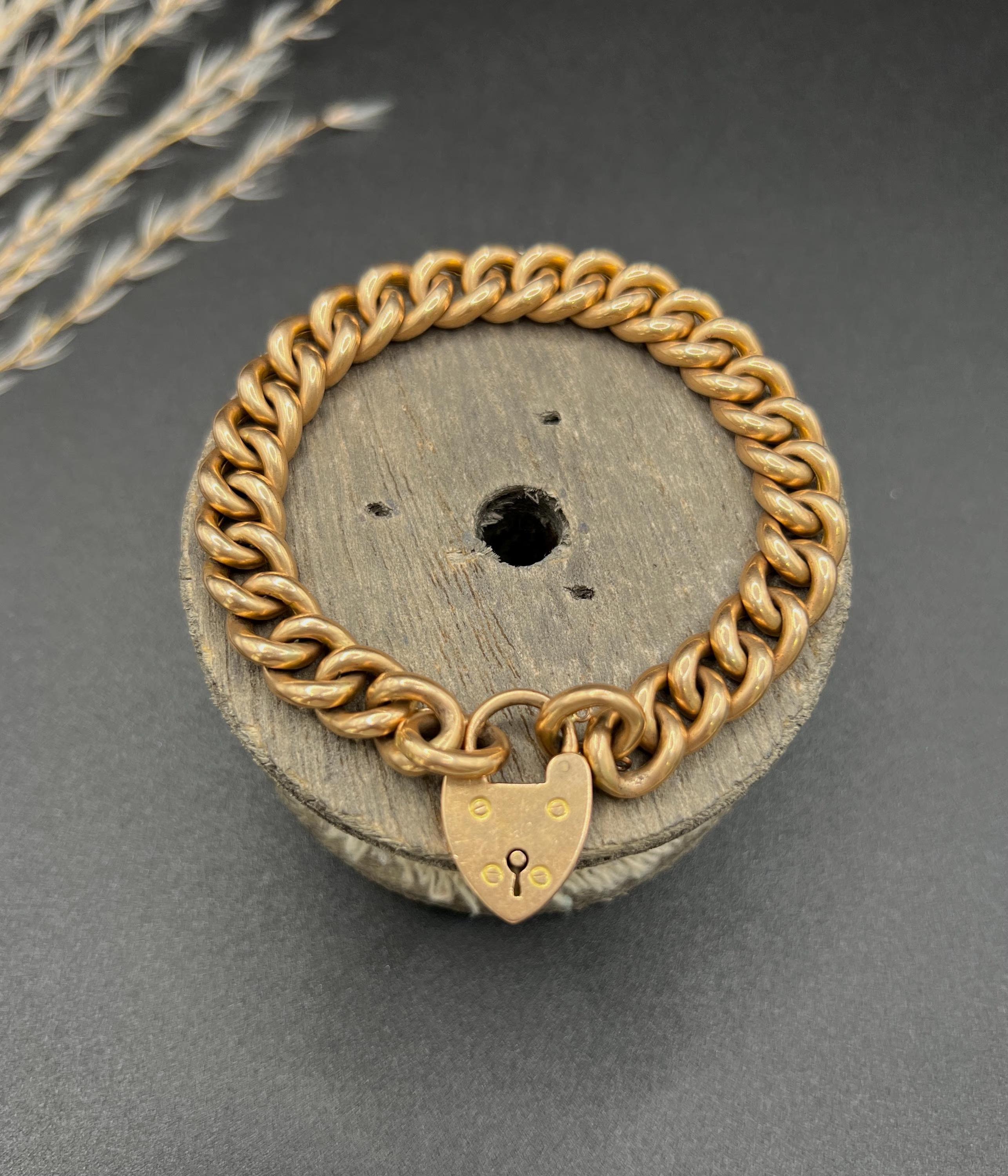 Bracelet à maillons victoriens en or rose 15ct avec fermoir cadenas en forme de cœur Bon état - En vente à Brighton, GB