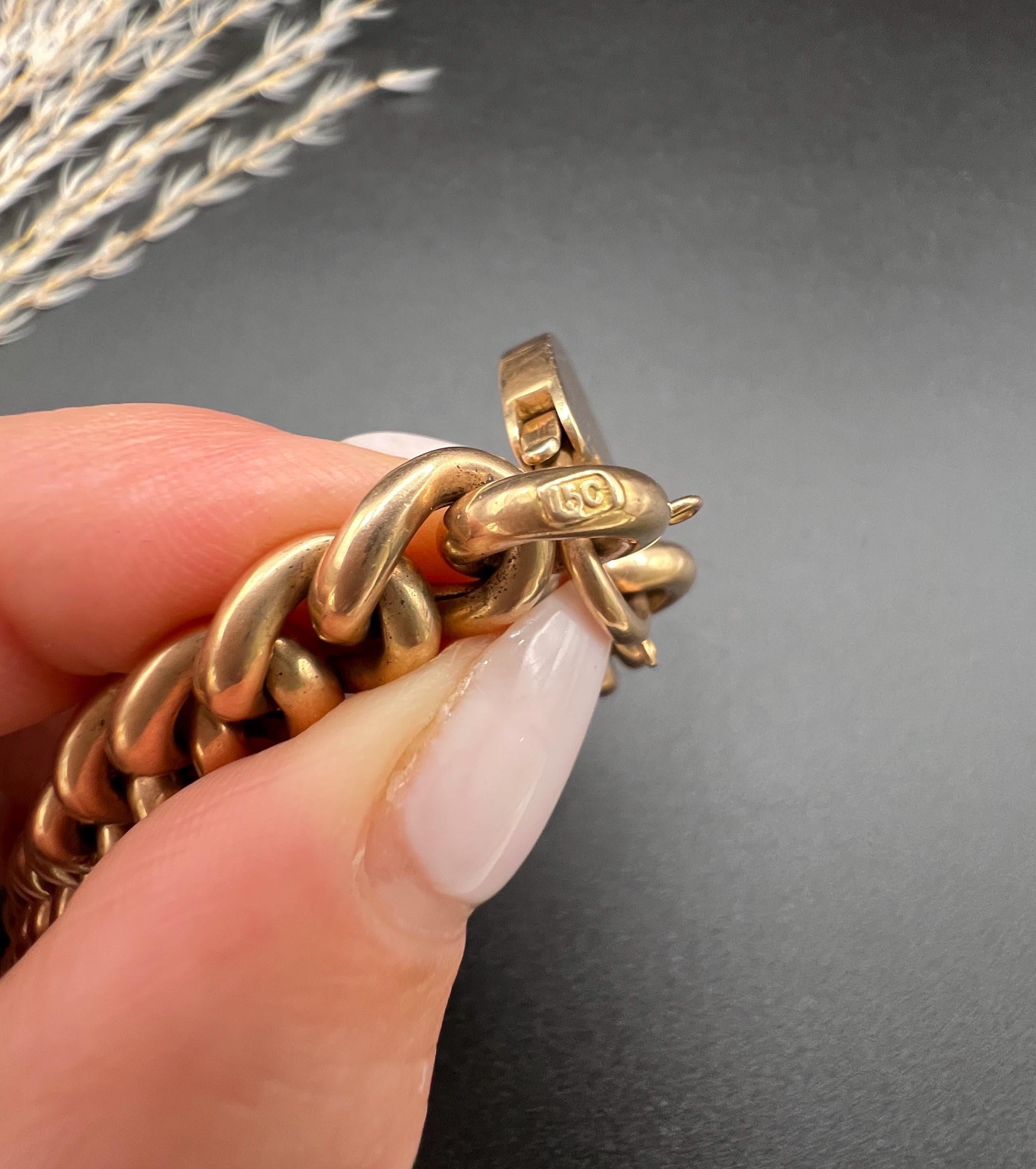 Bracelet à maillons victoriens en or rose 15ct avec fermoir cadenas en forme de cœur Unisexe en vente