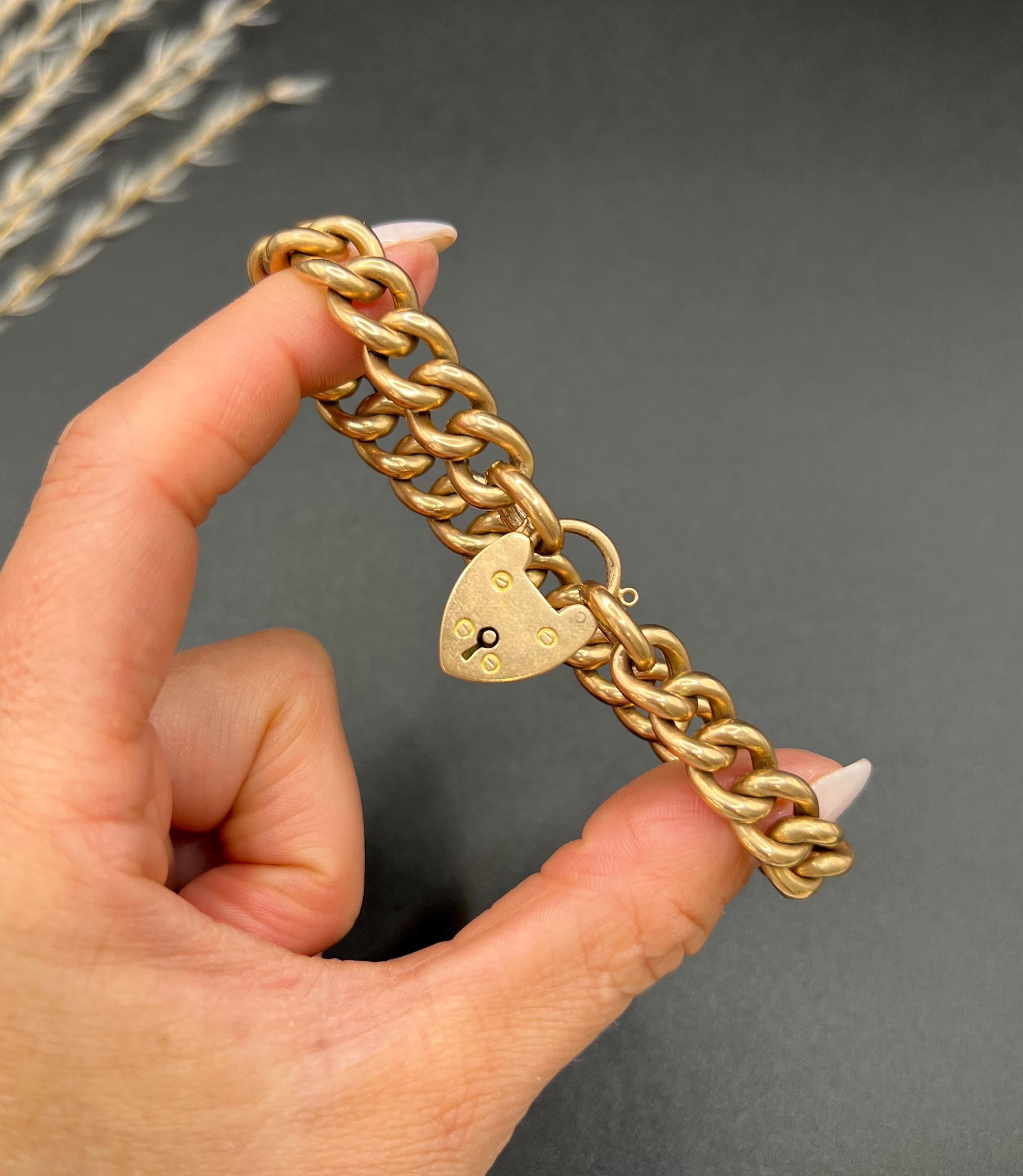 Bracelet à maillons victoriens en or rose 15ct avec fermoir cadenas en forme de cœur en vente 1