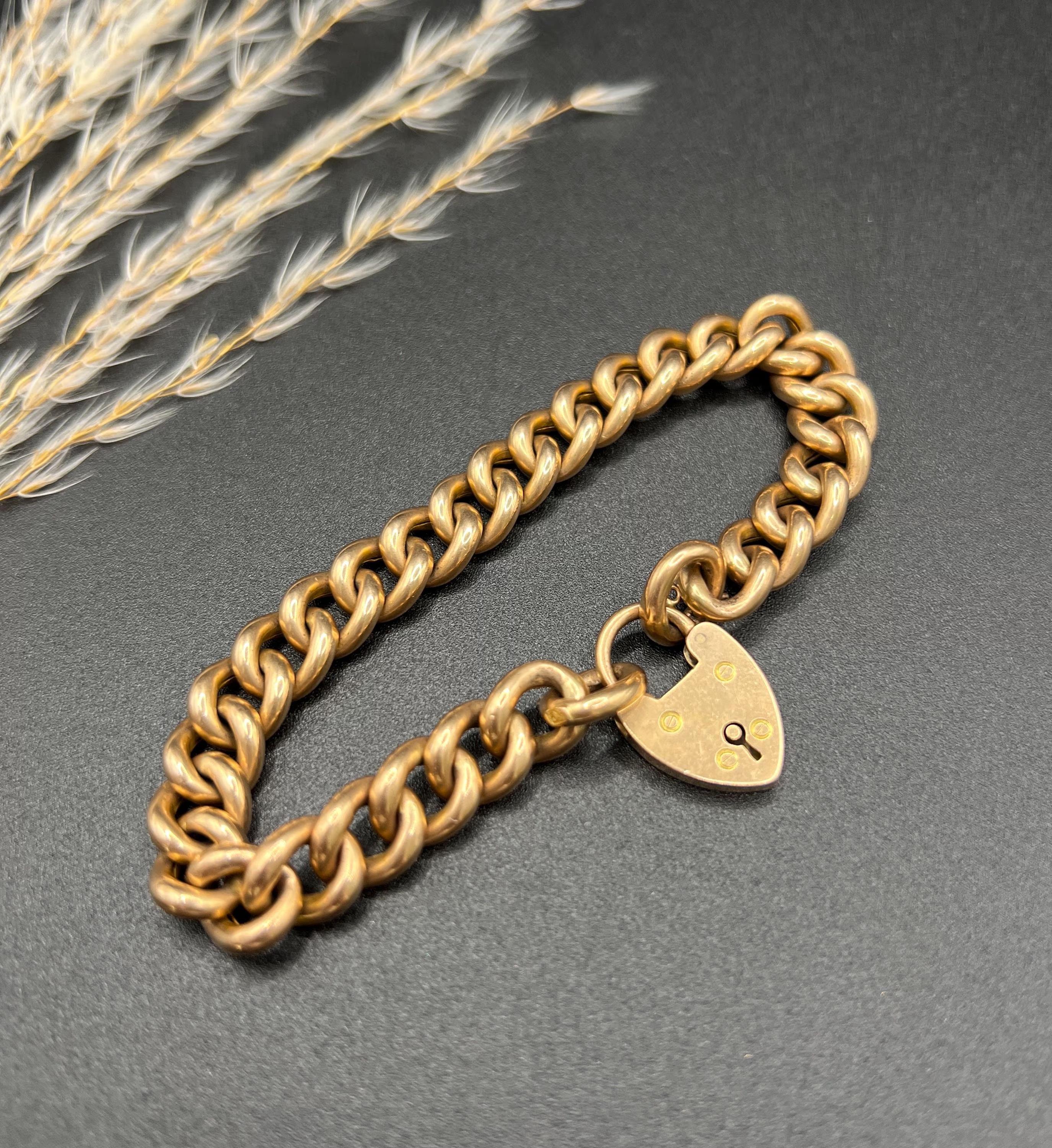 Bracelet à maillons victoriens en or rose 15ct avec fermoir cadenas en forme de cœur en vente 2