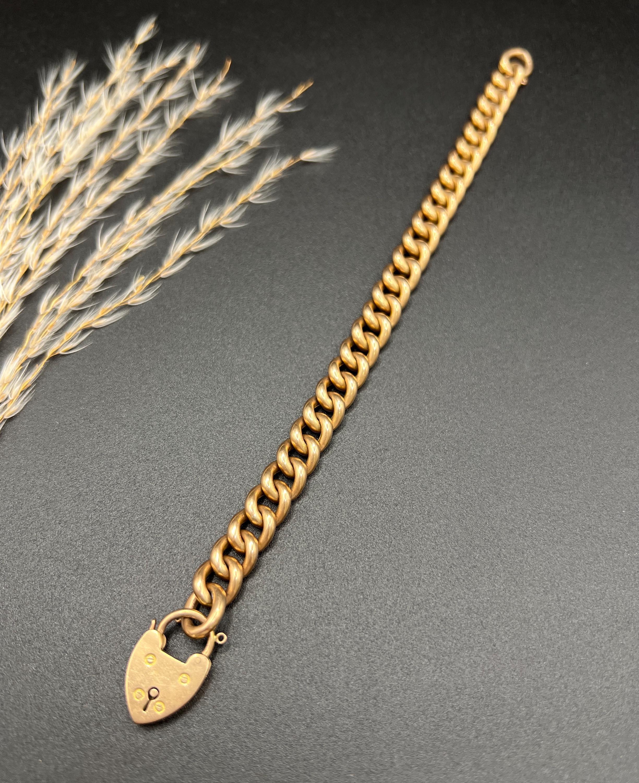 Bracelet à maillons victoriens en or rose 15ct avec fermoir cadenas en forme de cœur en vente 3