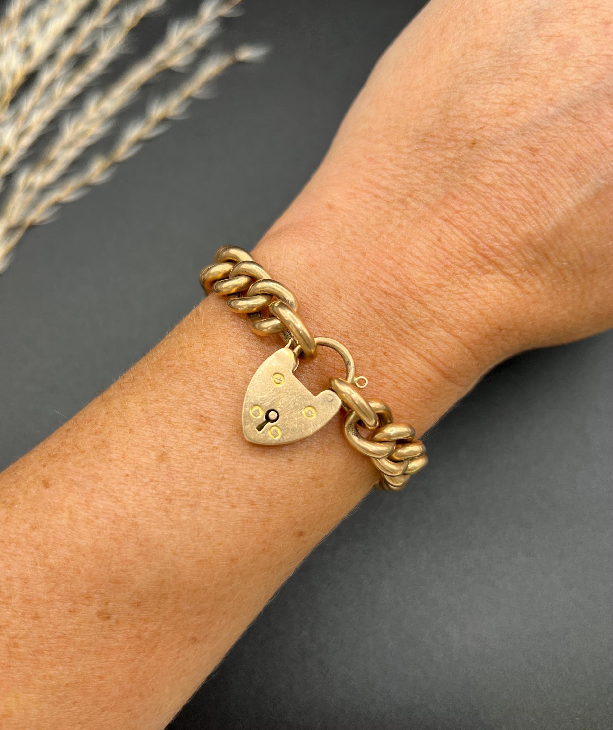 Bracelet à maillons victoriens en or rose 15ct avec fermoir cadenas en forme de cœur en vente 4