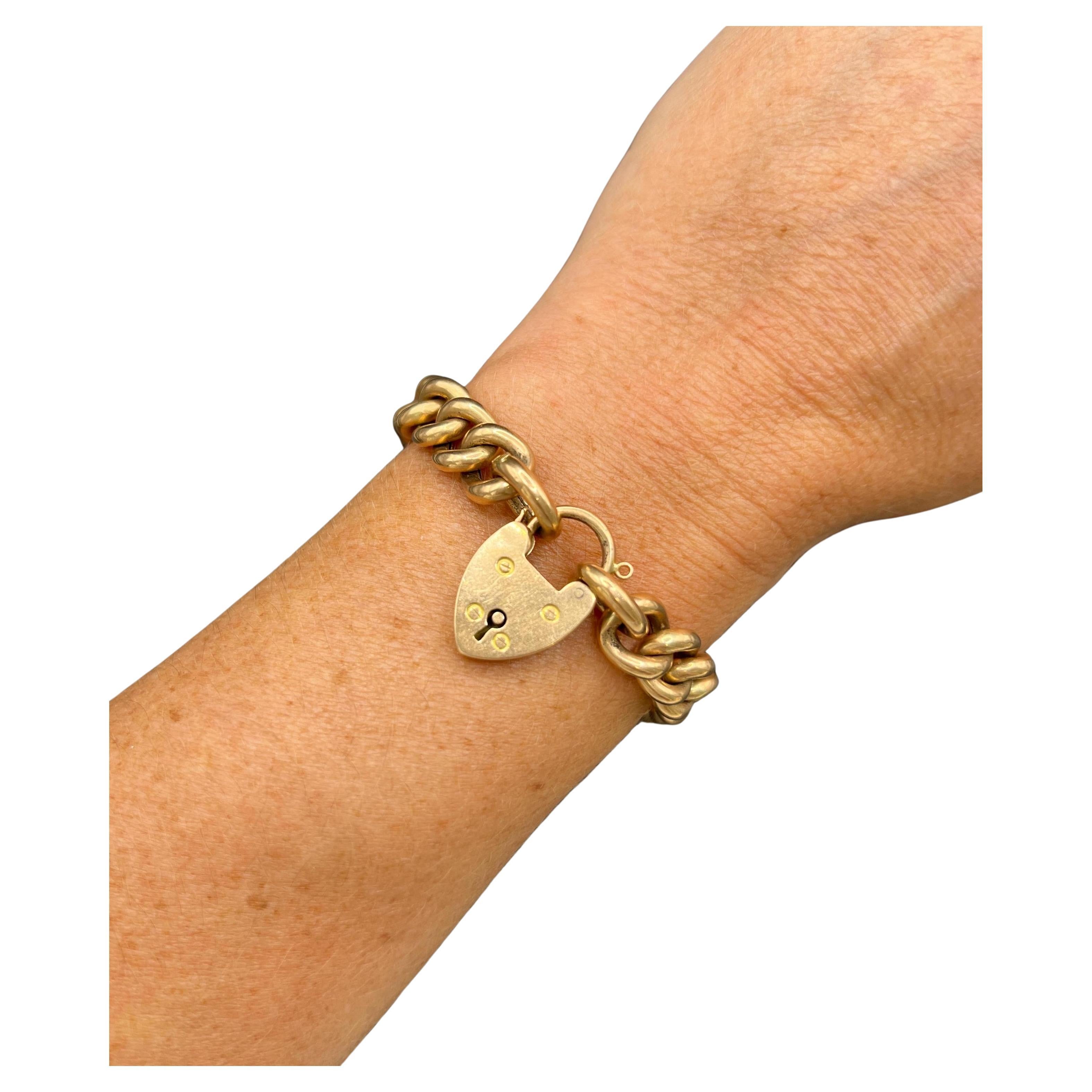 Bracelet à maillons victoriens en or rose 15ct avec fermoir cadenas en forme de cœur