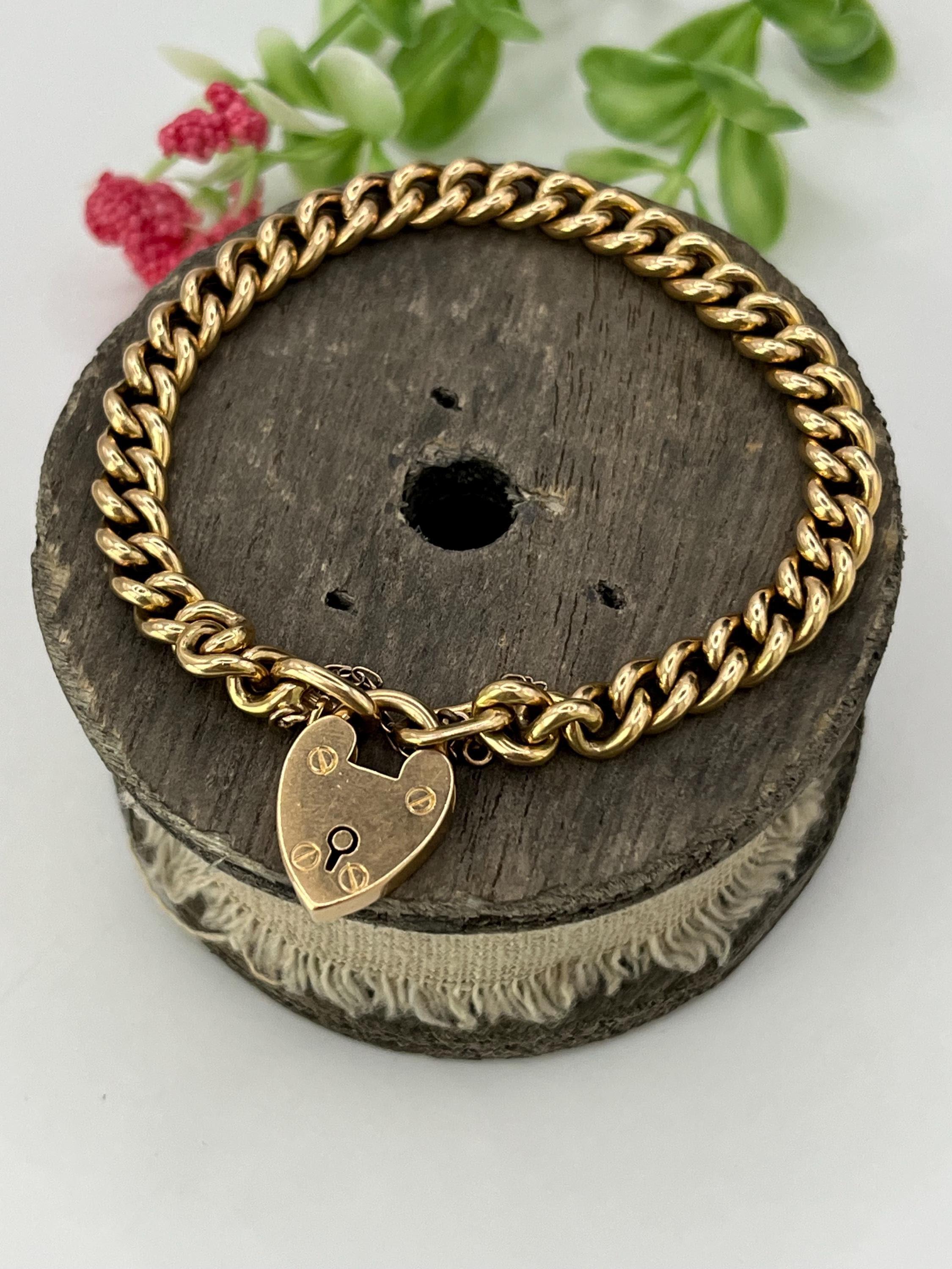 Bracelet à maillons en or rose 15ct de style victorien avec fermoir à cadenas en forme de cœur, Circa 1900 en vente 5