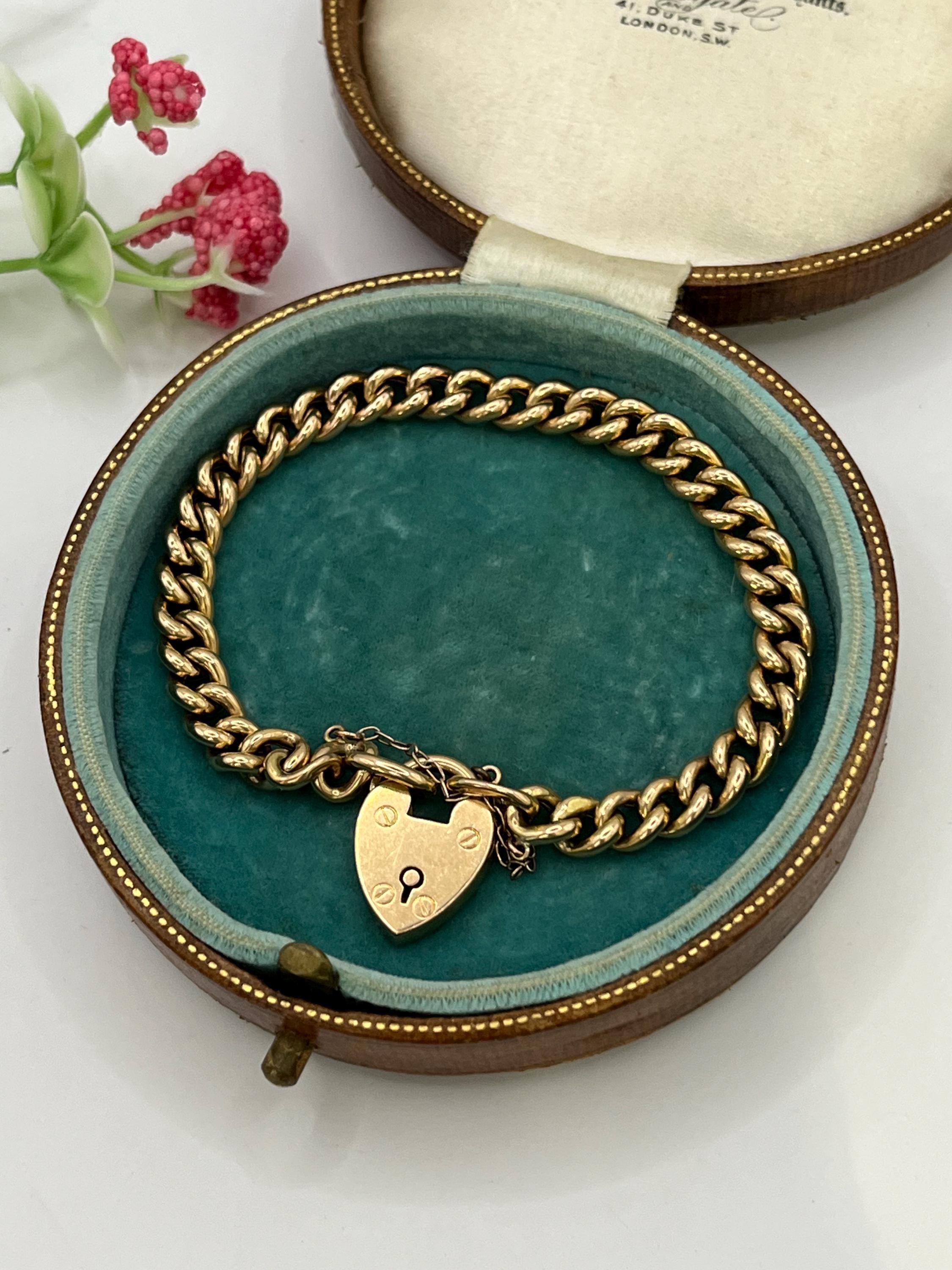 Bracelet à maillons en or rose 15ct de style victorien avec fermoir à cadenas en forme de cœur, Circa 1900 Bon état - En vente à Brighton, GB