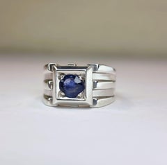 1.5ct Round Natural Blue Sapphire Signet Ring