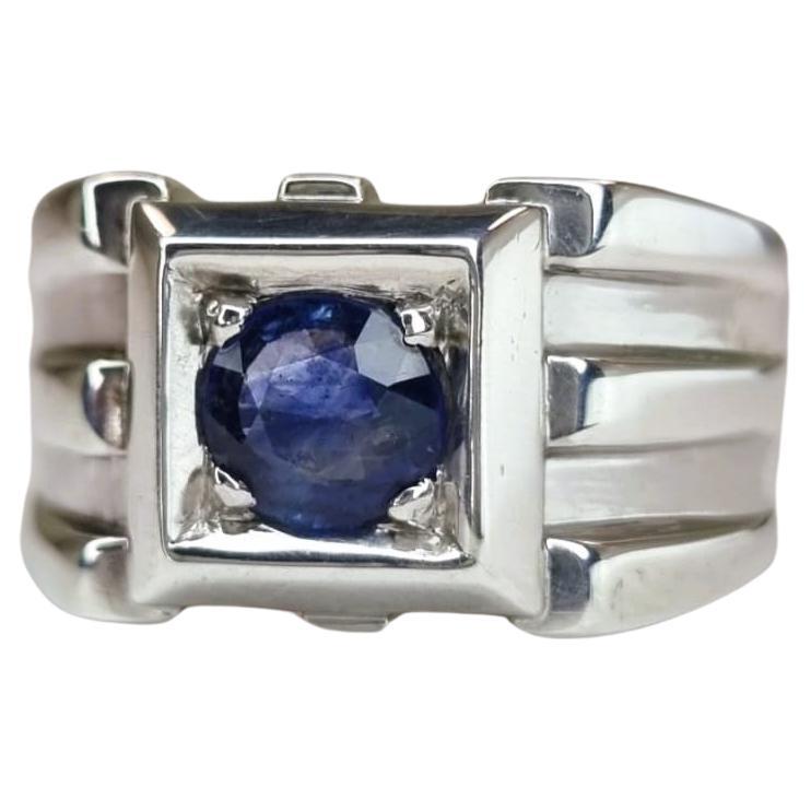 Anillo de zafiro azul natural redondo de 1,5 ct