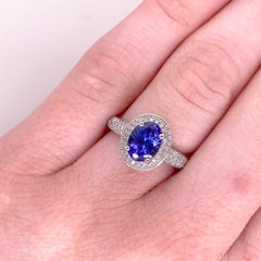 1.5 Carat Tanzanite Ring, 14 Karat White Gold Ring, .50 Carat Diamond Ring Halo