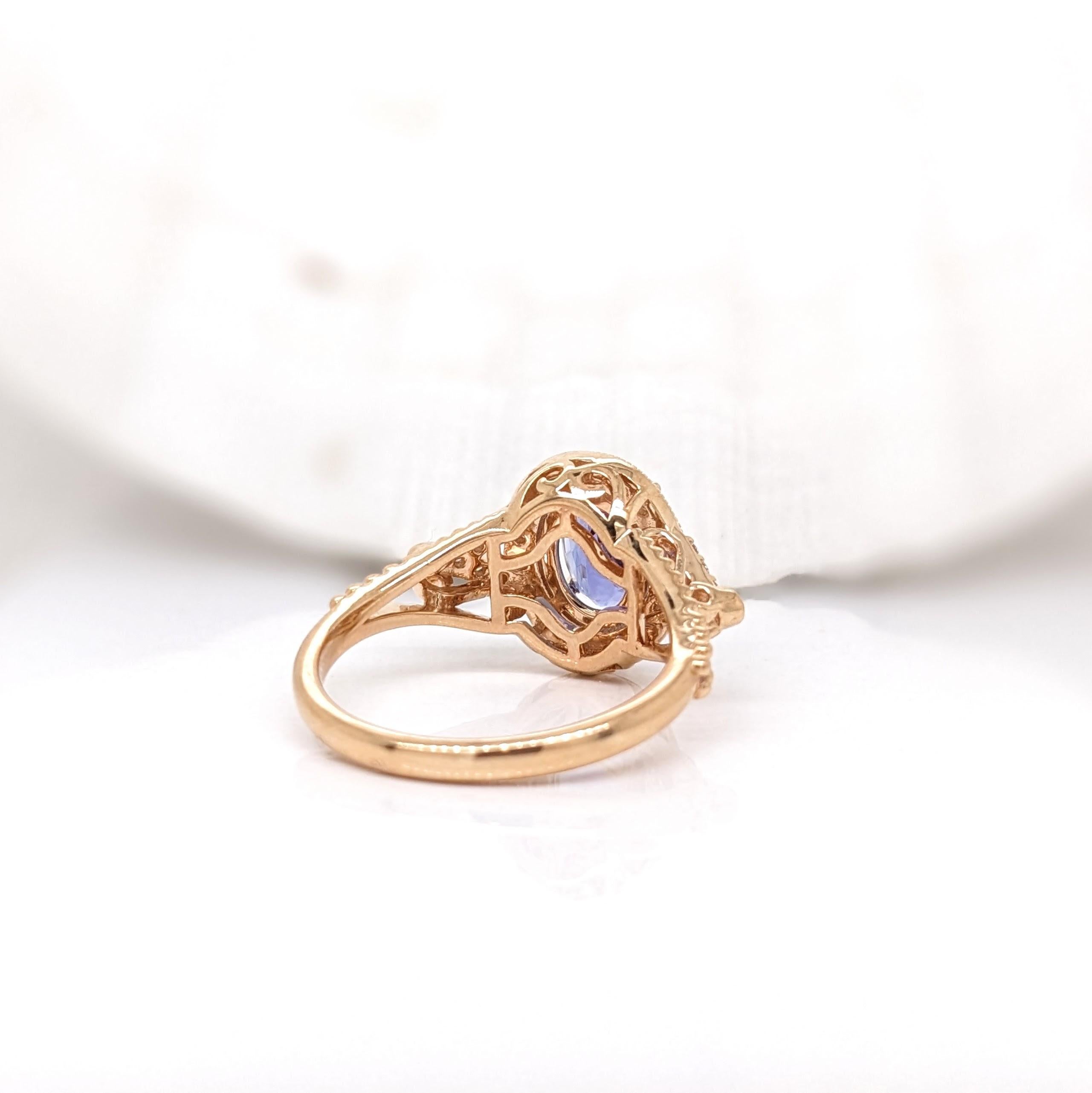 1.5ct Tanzanite Ring w Earth Mined Diamonds in Solid 14K Yellow Gold Oval 8x6 In New Condition For Sale In Columbus, OH