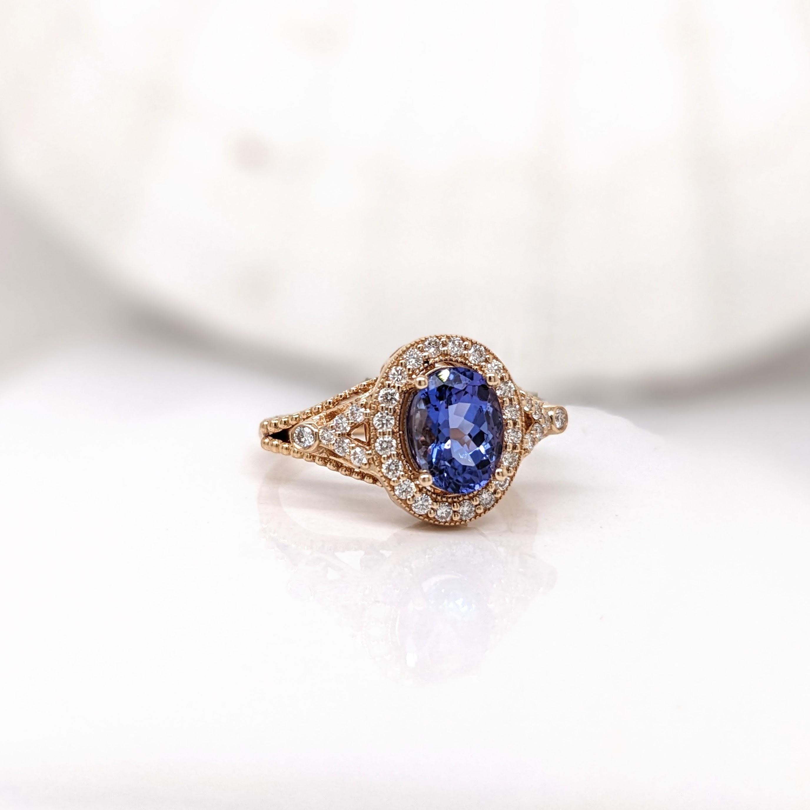 Women's 1.5ct Tanzanite Ring w Earth Mined Diamonds in Solid 14K Yellow Gold Oval 8x6 For Sale