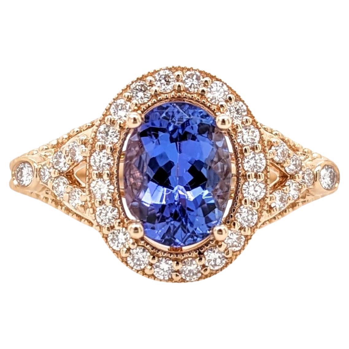 1.5ct Tanzanite Ring w Earth Mined Diamonds in Solid 14K Yellow Gold Oval 8x6