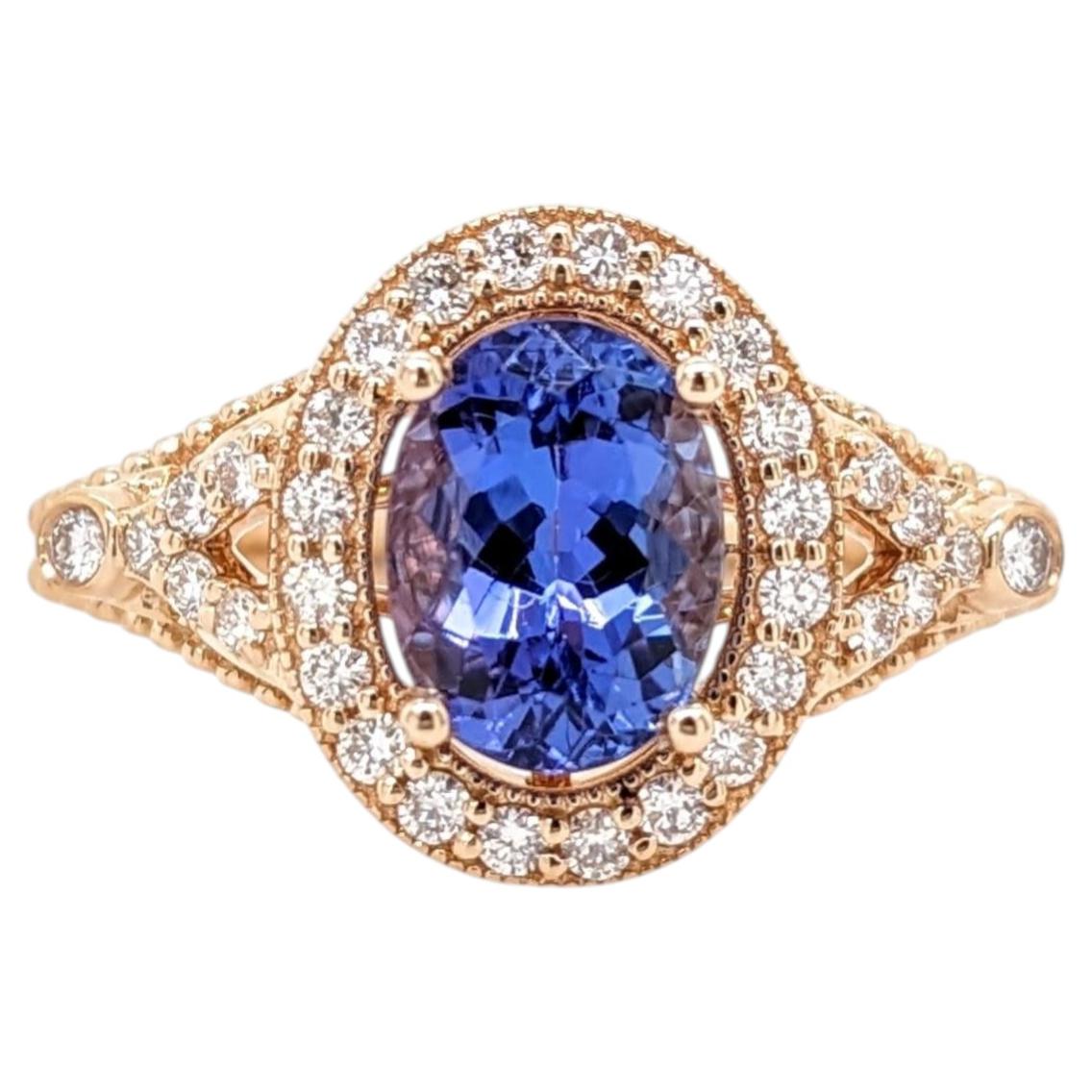 1,5ct Tanzanite Ring mit natürlichen Diamanten Akzente: Massiv 14k Gold, Oval 8x6mm