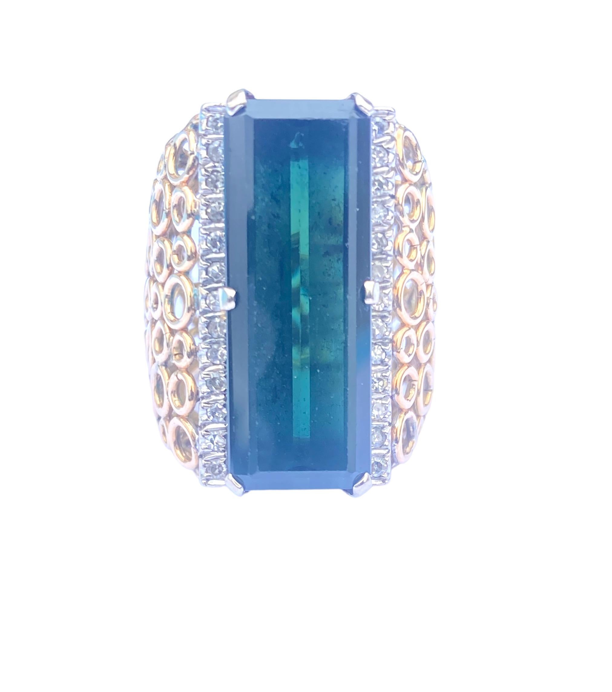  15Carat Tourmaline & Diamond Bubble Custom Ring 14Karat For Sale 4