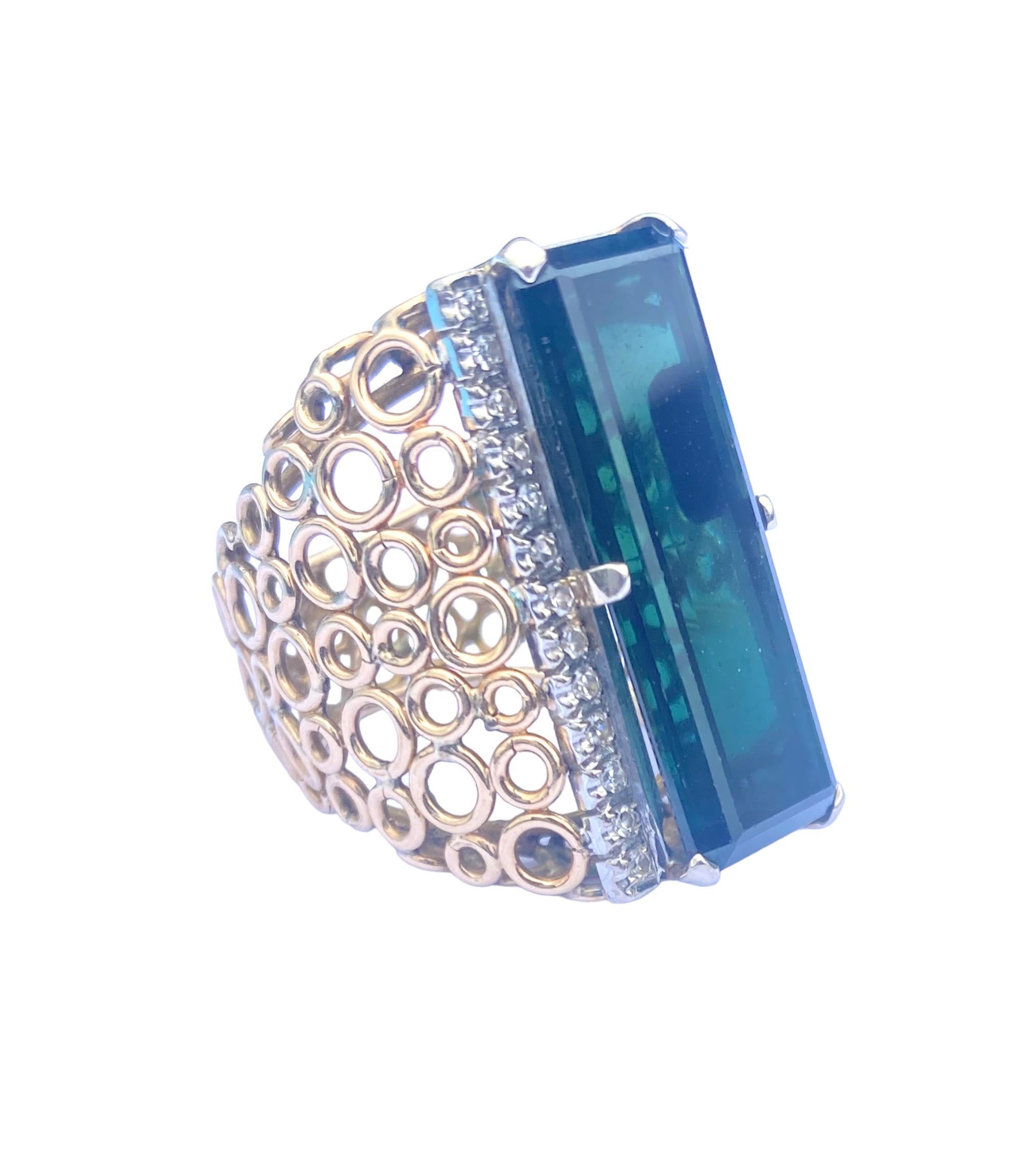 Baroque  15Carat Tourmaline & Diamond Bubble Custom Ring 14Karat For Sale