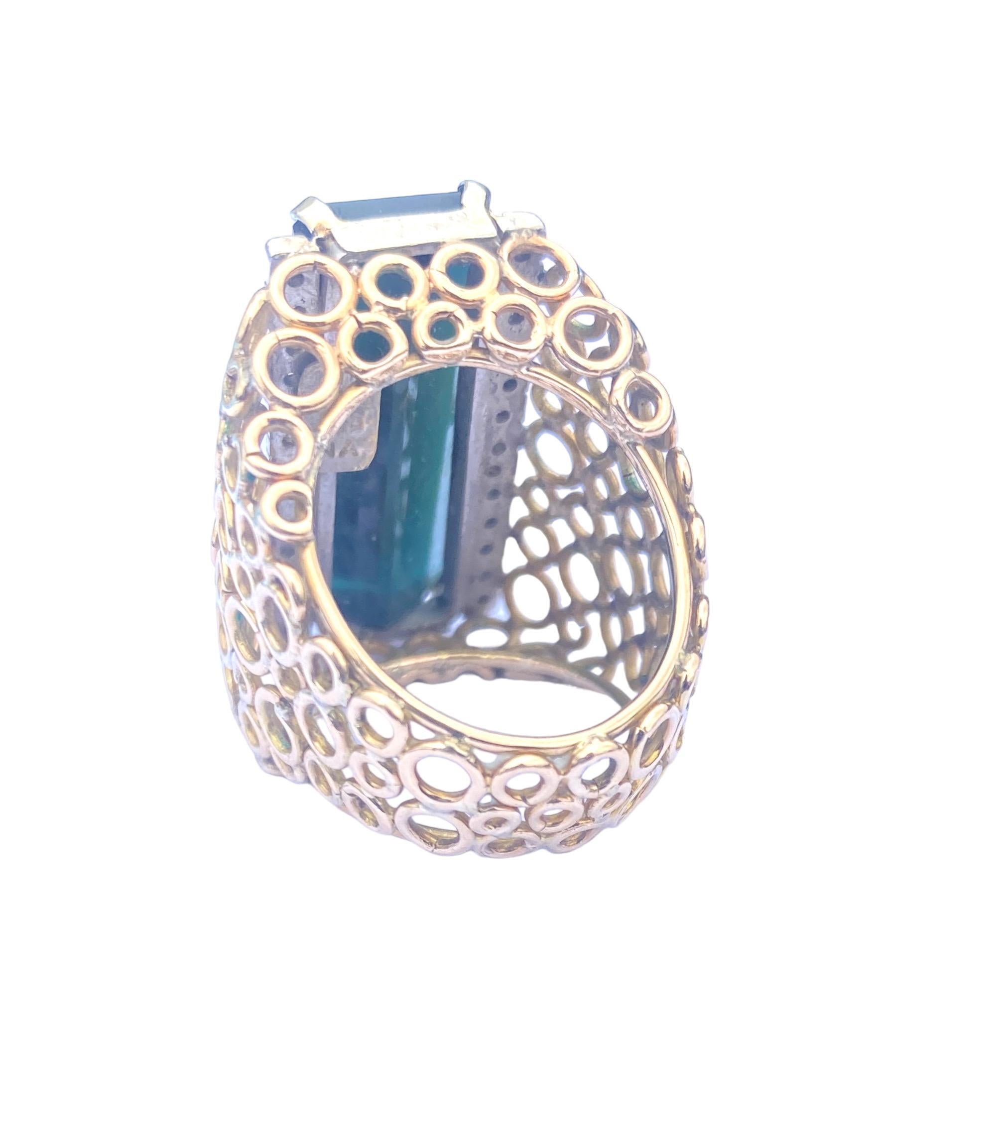 Women's or Men's  15Carat Tourmaline & Diamond Bubble Custom Ring 14Karat For Sale
