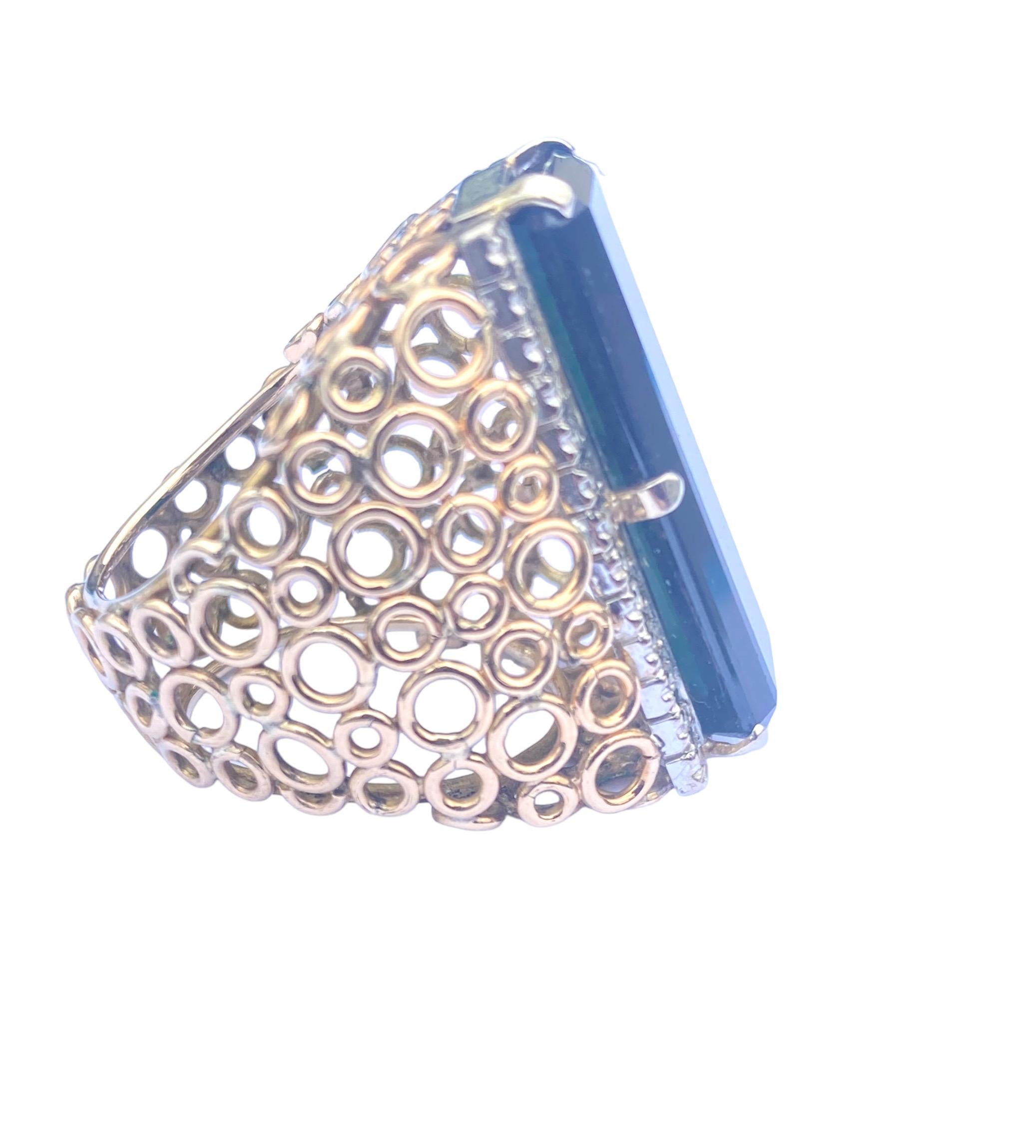  15Carat Tourmaline & Diamond Bubble Custom Ring 14Karat For Sale 2