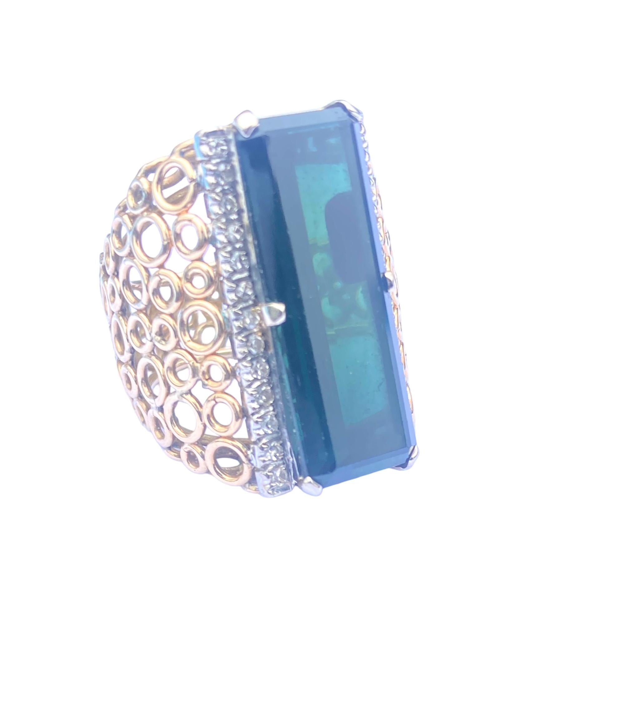  15Carat Tourmaline & Diamond Bubble Custom Ring 14Karat For Sale 3