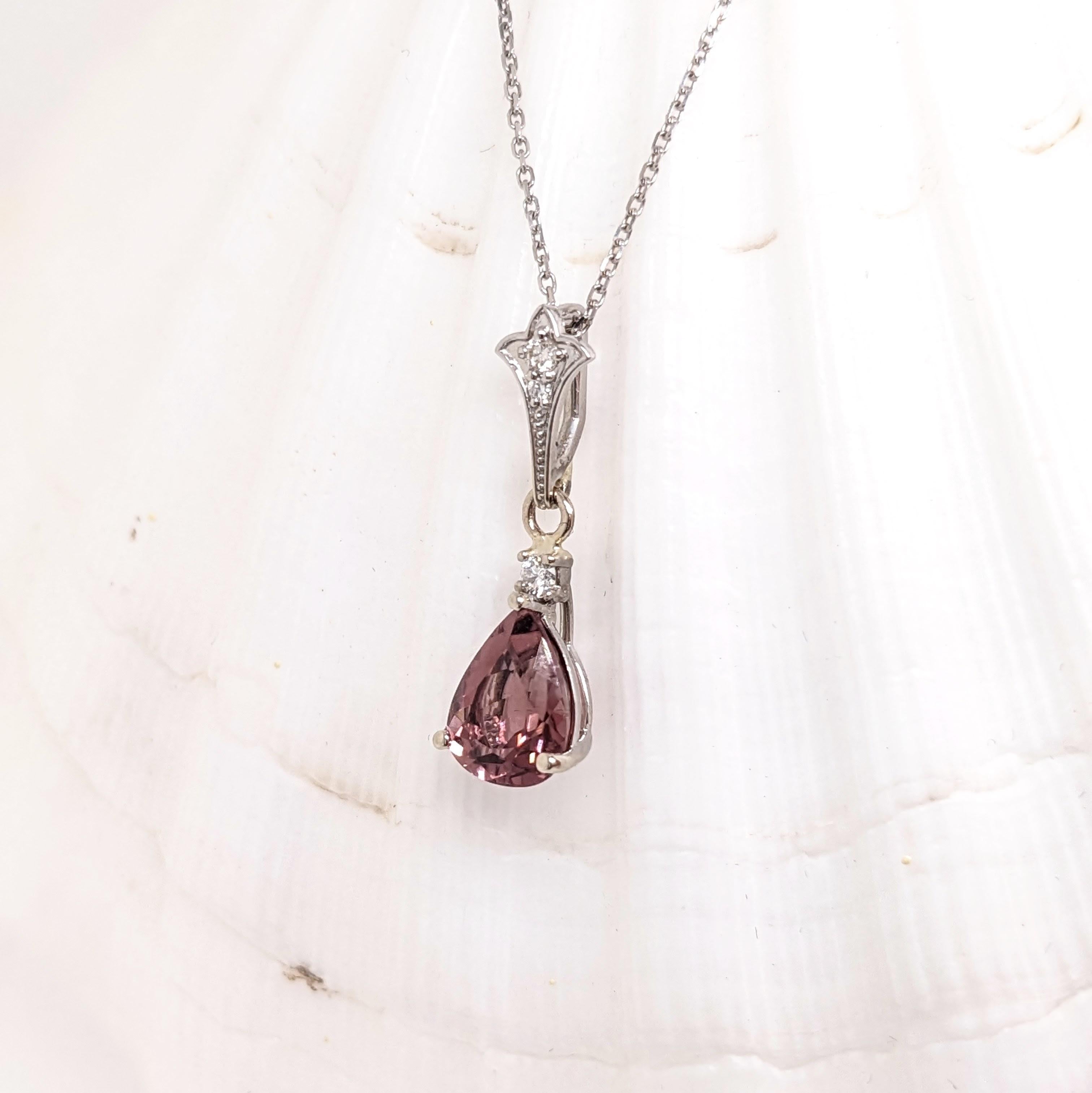 Modern 1.5ct Tourmaline Pendant w Natural Diamonds in Solid 14K Gold Pear Shape 6x9mm For Sale