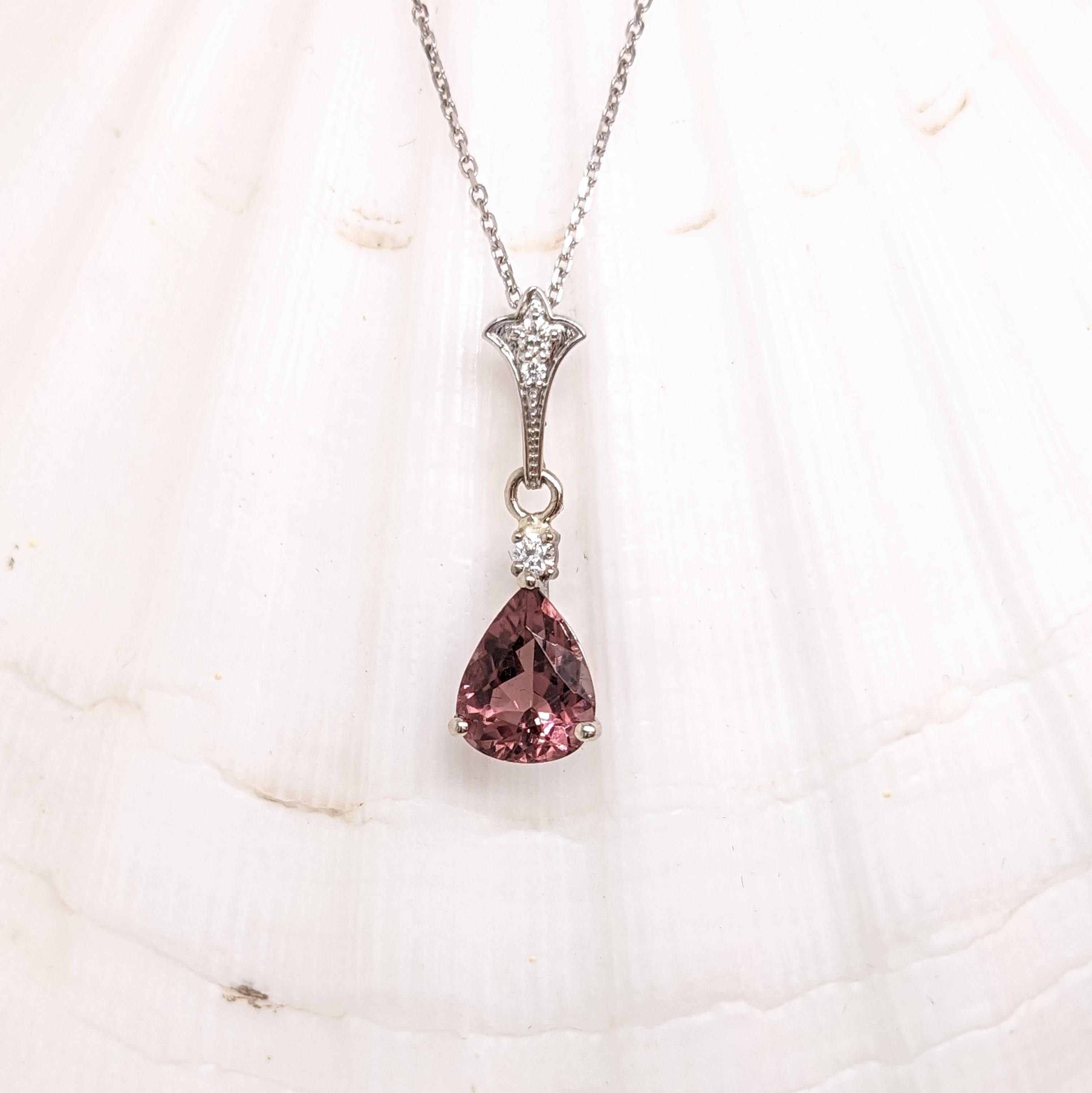 1.5ct Tourmaline Pendant w Natural Diamonds in Solid 14K Gold Pear Shape 6x9mm In New Condition For Sale In Columbus, OH
