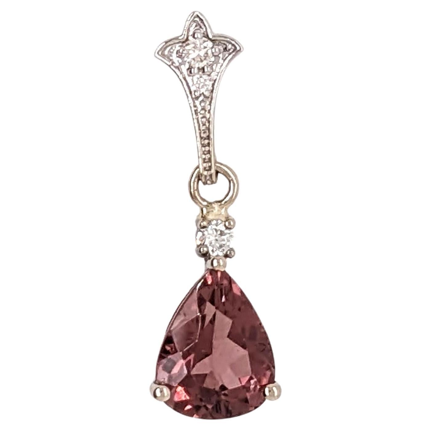 1.5ct Tourmaline Pendant w Natural Diamonds in Solid 14K Gold Pear Shape 6x9mm For Sale