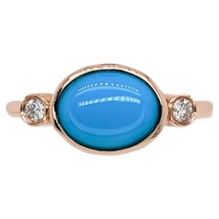 1.5ct Turquoise Ring w Natural Diamond Accents in Solid 14K Yellow Gold  OV 9x7