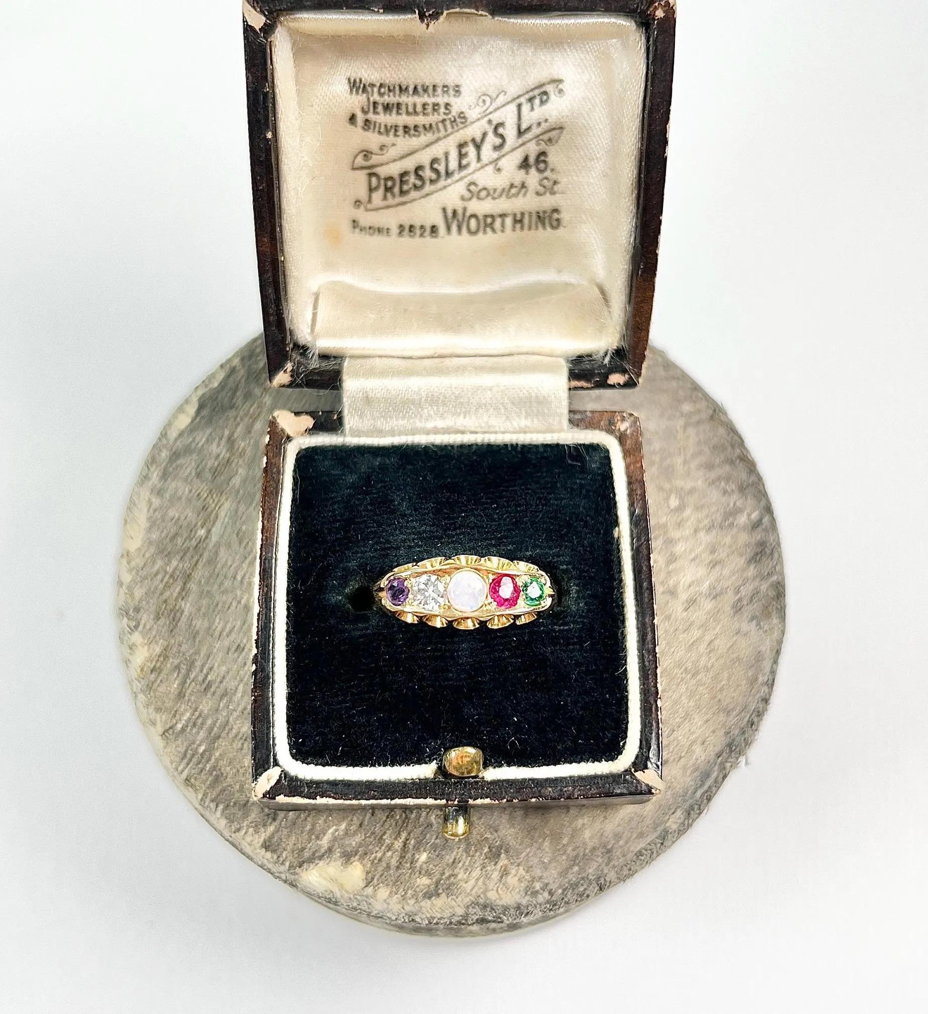 15ct Two Colour Gold Victorian Amethyst Diamond Opal Ruby and Emerald Adore Ring 5