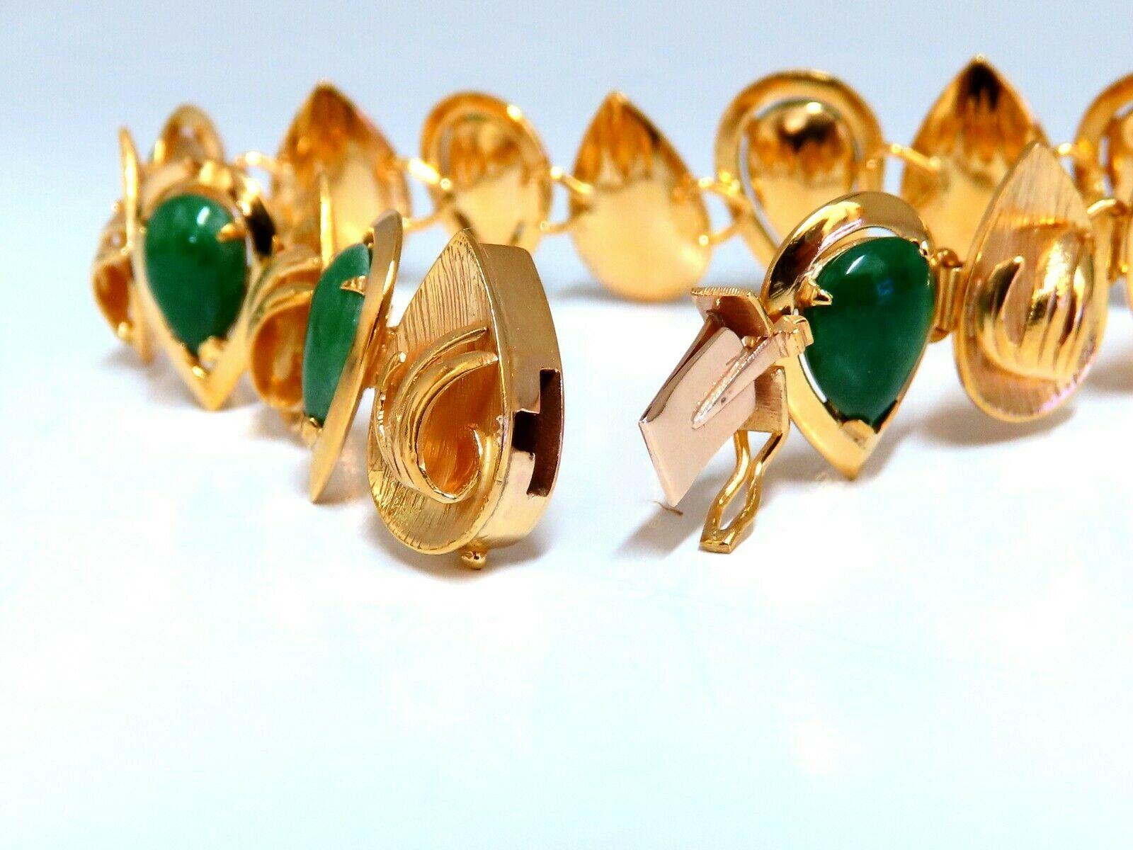 Pear Cut 15ct Vintage Estate Natural Jade Bracelet 14kt For Sale