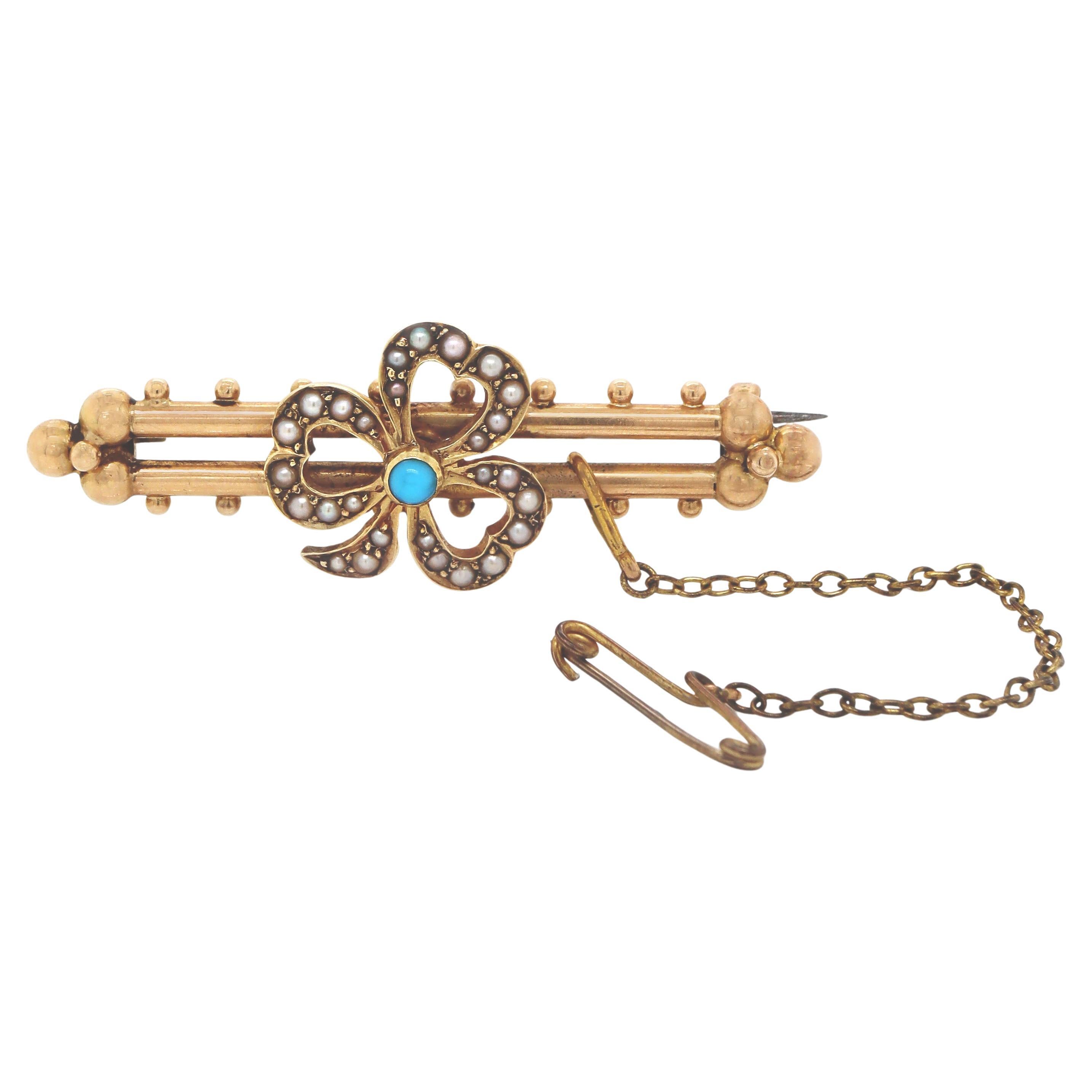 15CT White Gold Turquoise And Pearl Floral Brooch