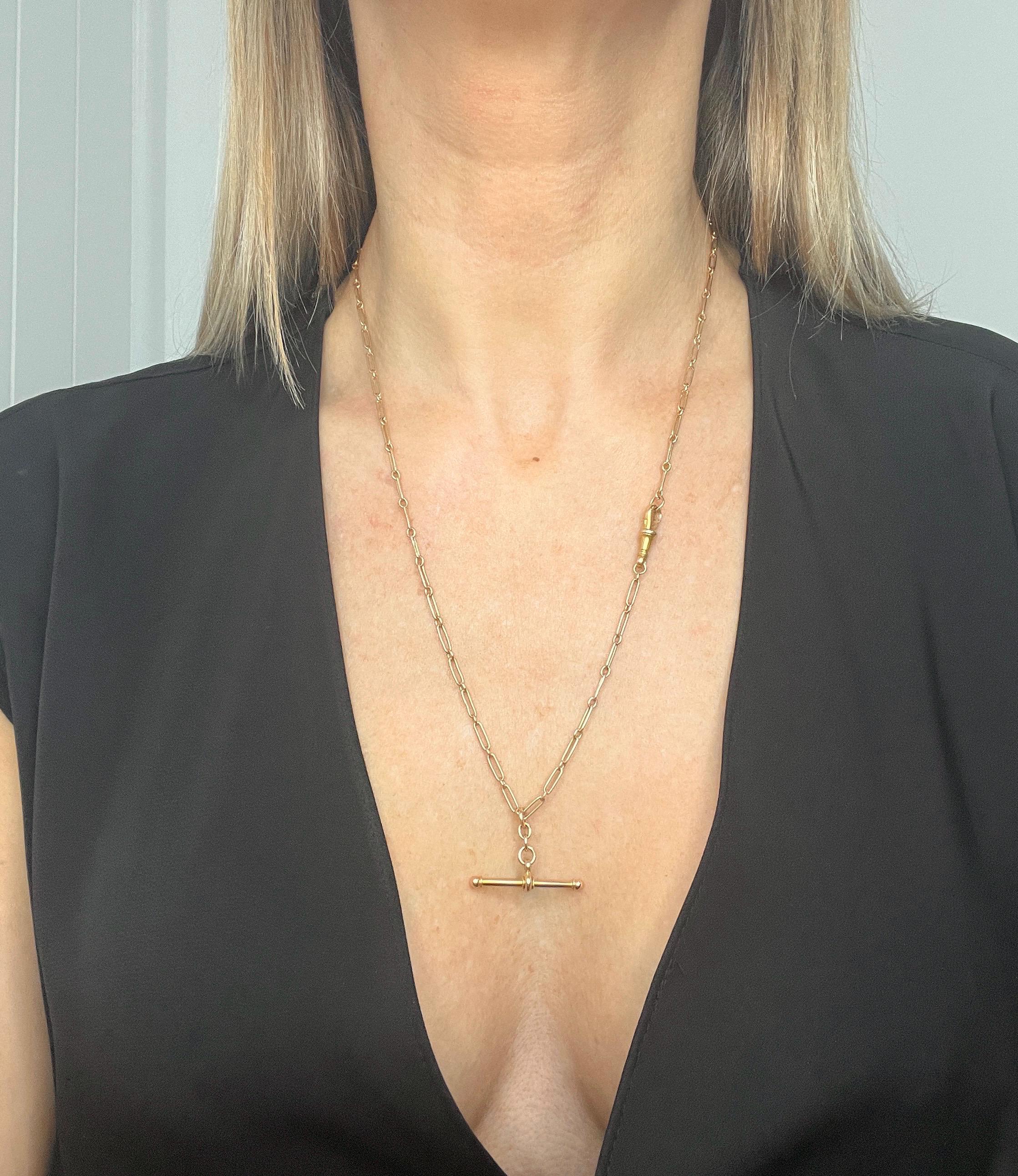 Catena a maglie in oro giallo 15ct 1920 da 22 1/4 di pollice con clip girevole e barra a T in vendita 6